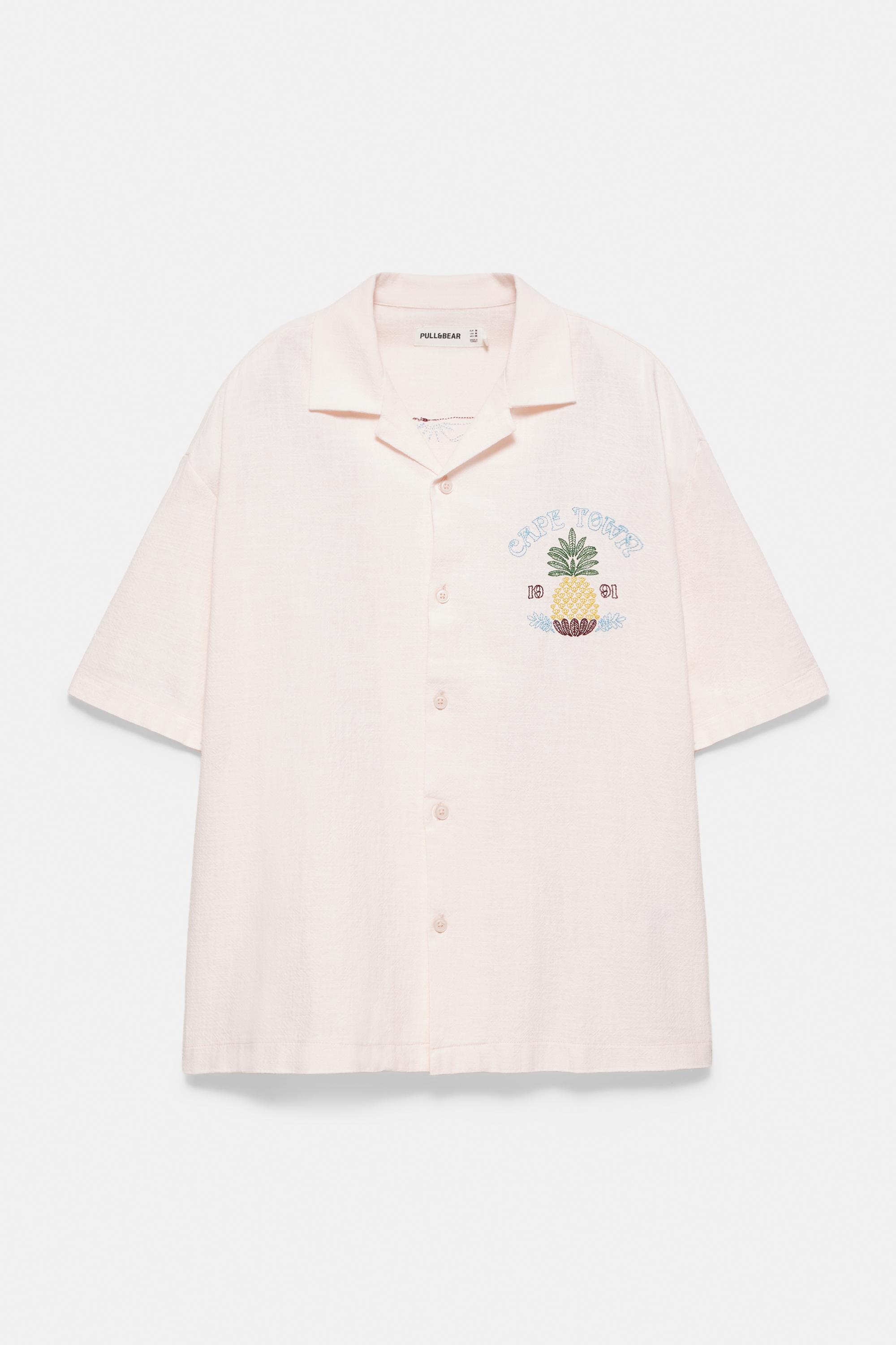 Pineapple embroidery short sleeve shirt — Rose pink (alternate view)