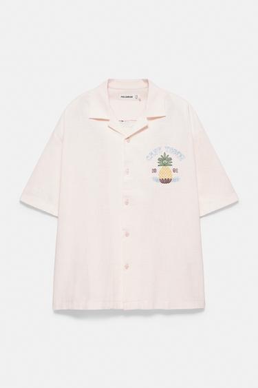 Pineapple embroidery short sleeve shirt — Rose pink 6