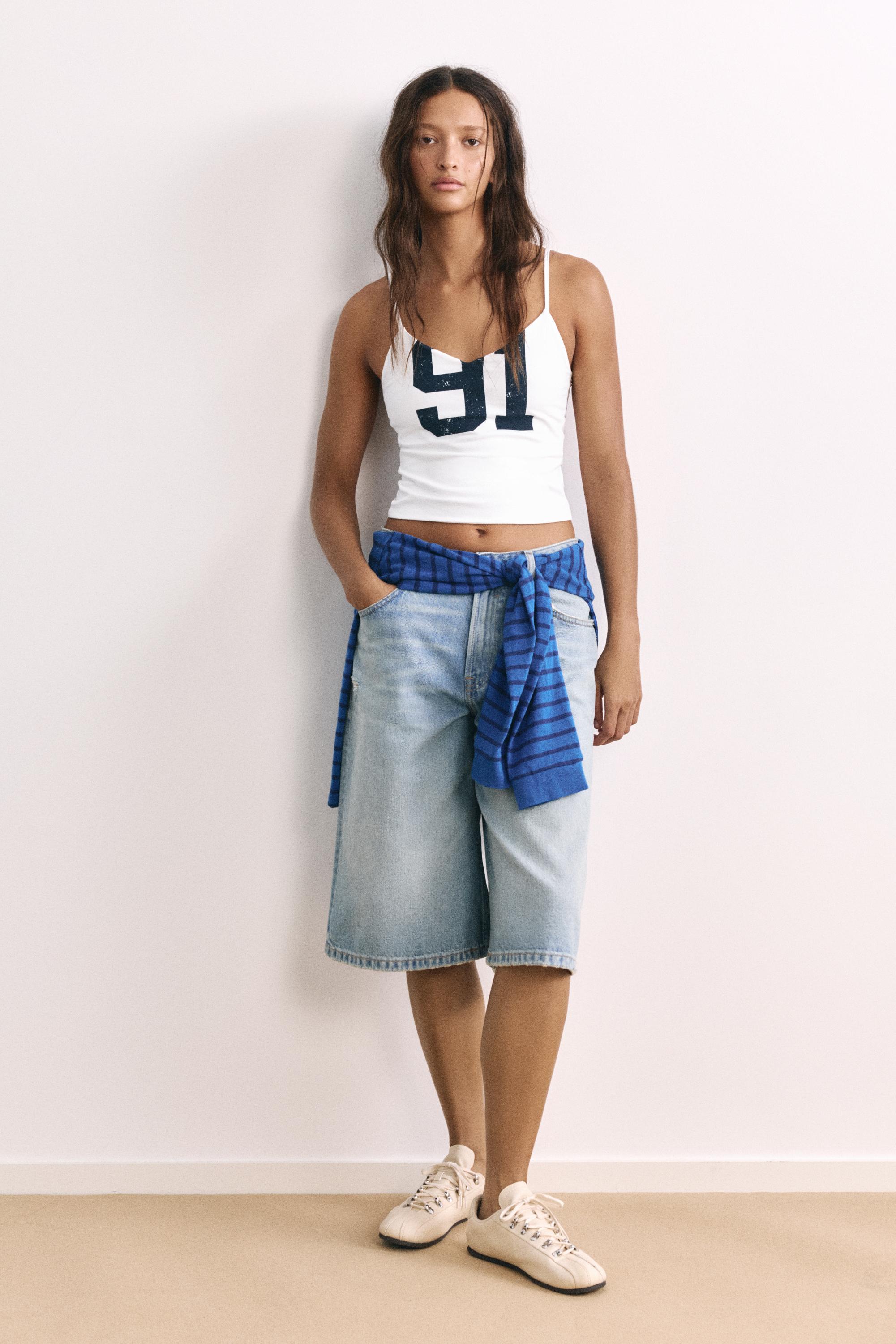 Number graphic strappy top — Ice