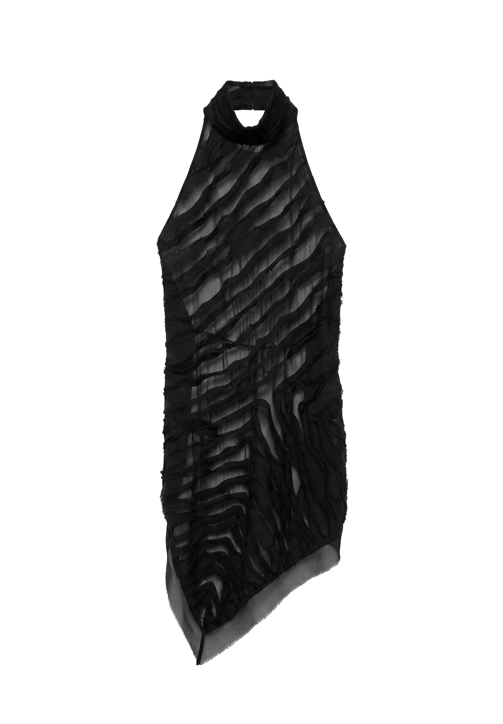Textured open-back halter top — Black