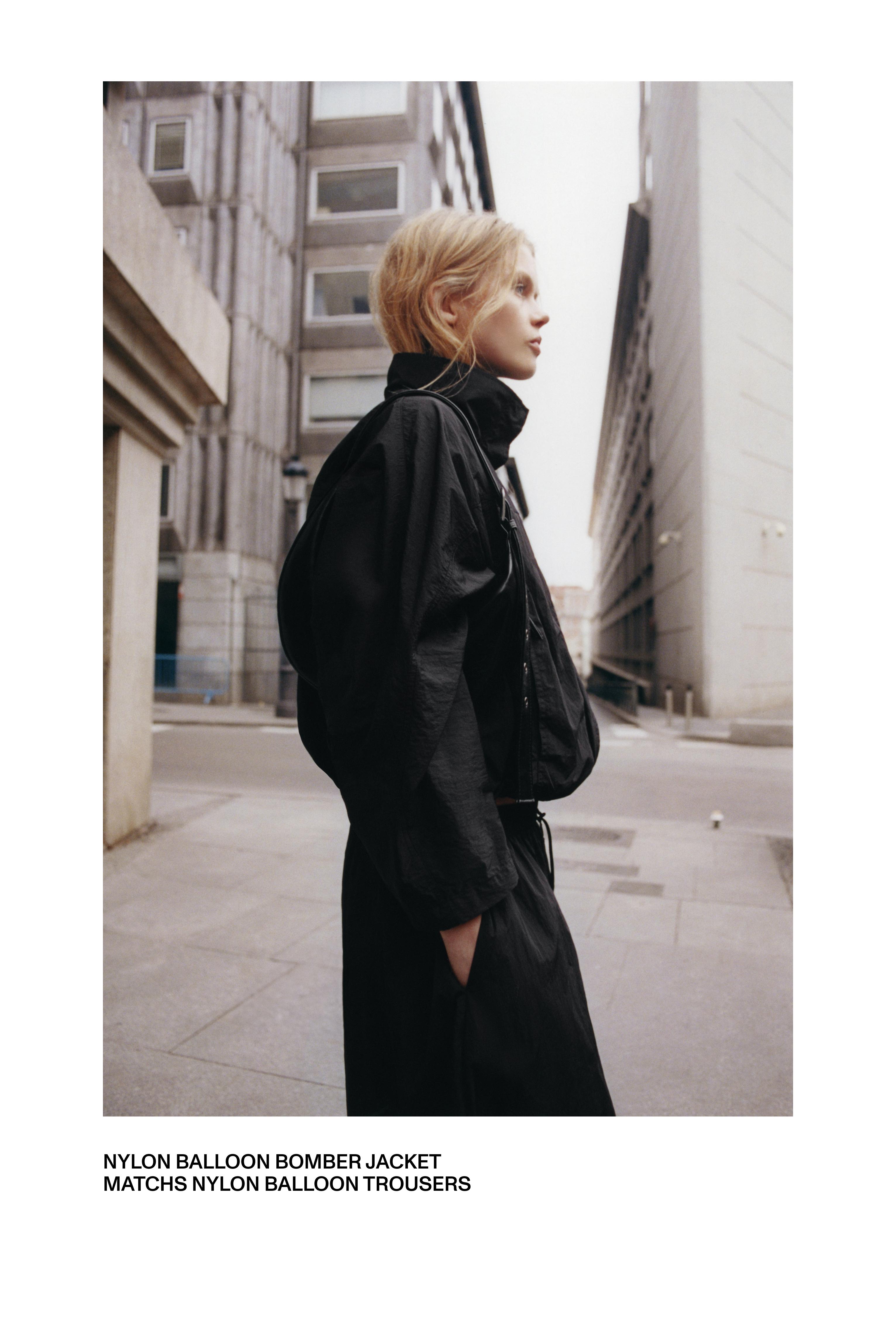 Short nylon-effect jacket — Black