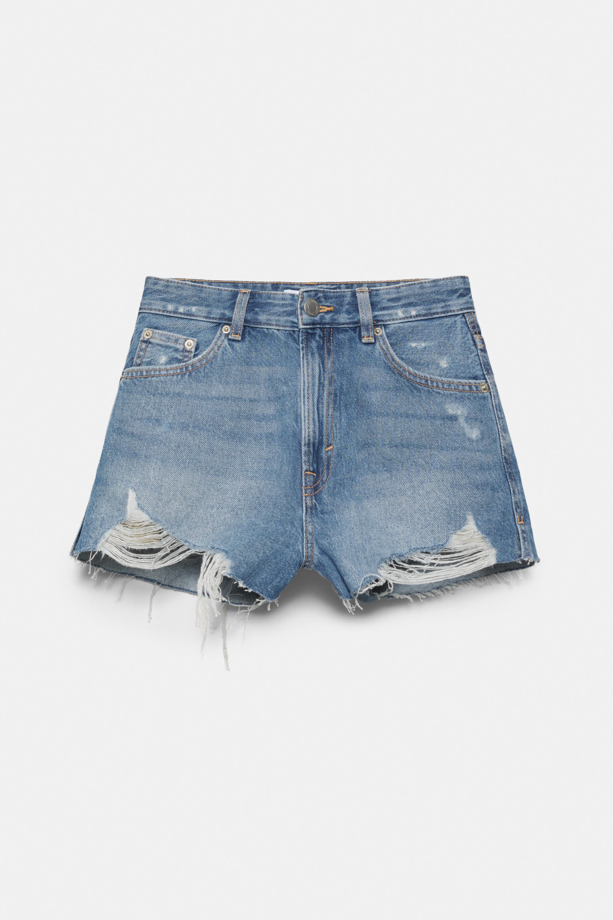 Mom fit ripped denim shorts — Medium blue