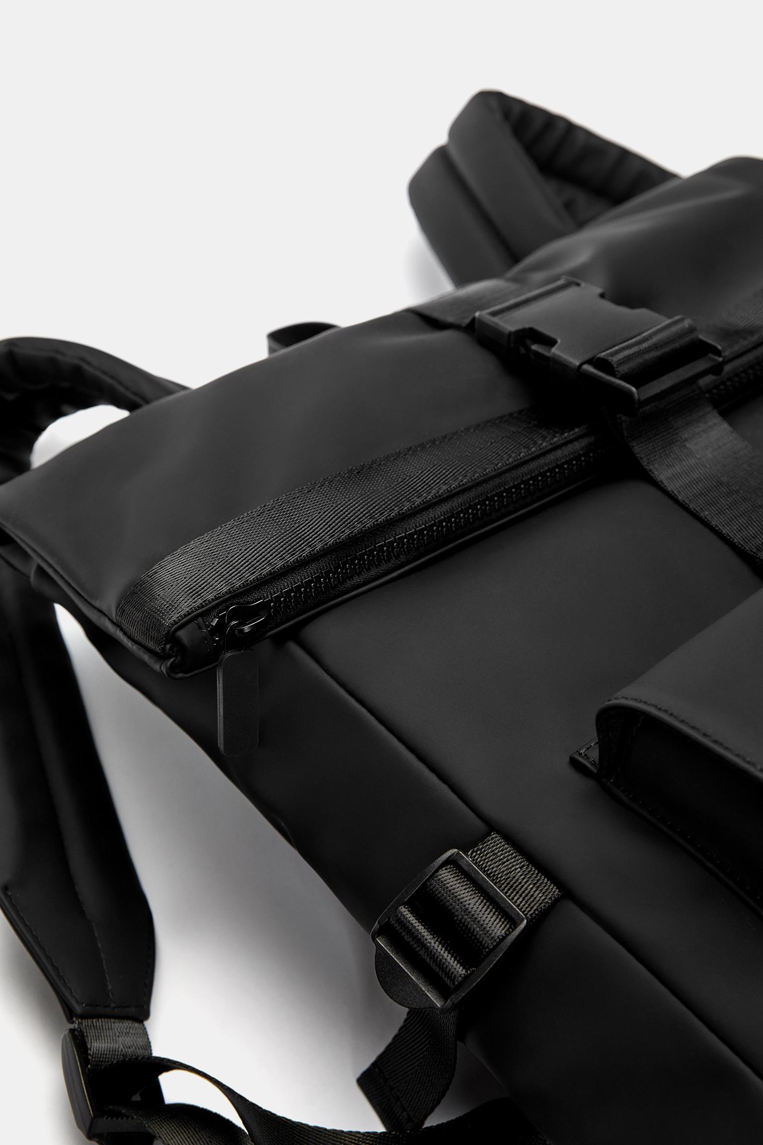 Rubberised flap backpack — Black