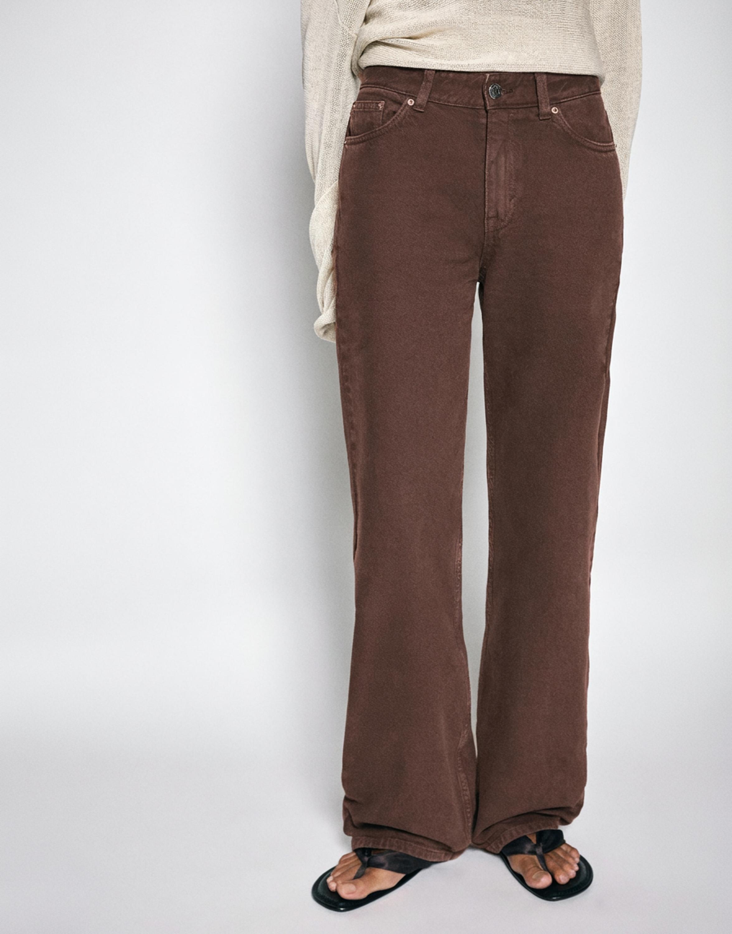 High-waist wide straight-leg jeans — Brown