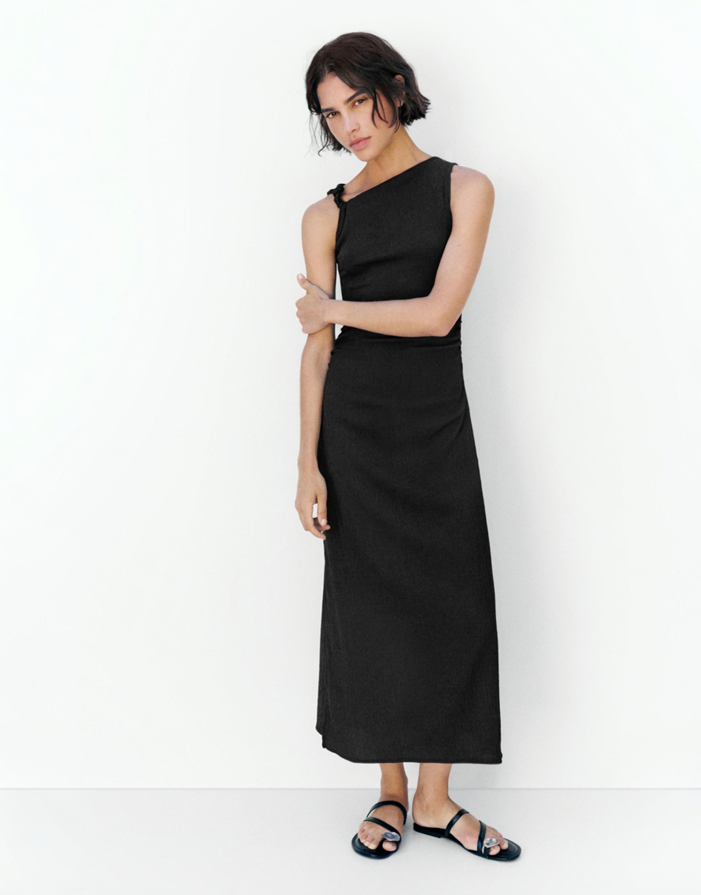 Gathered knot midi dress — Anthracite grey