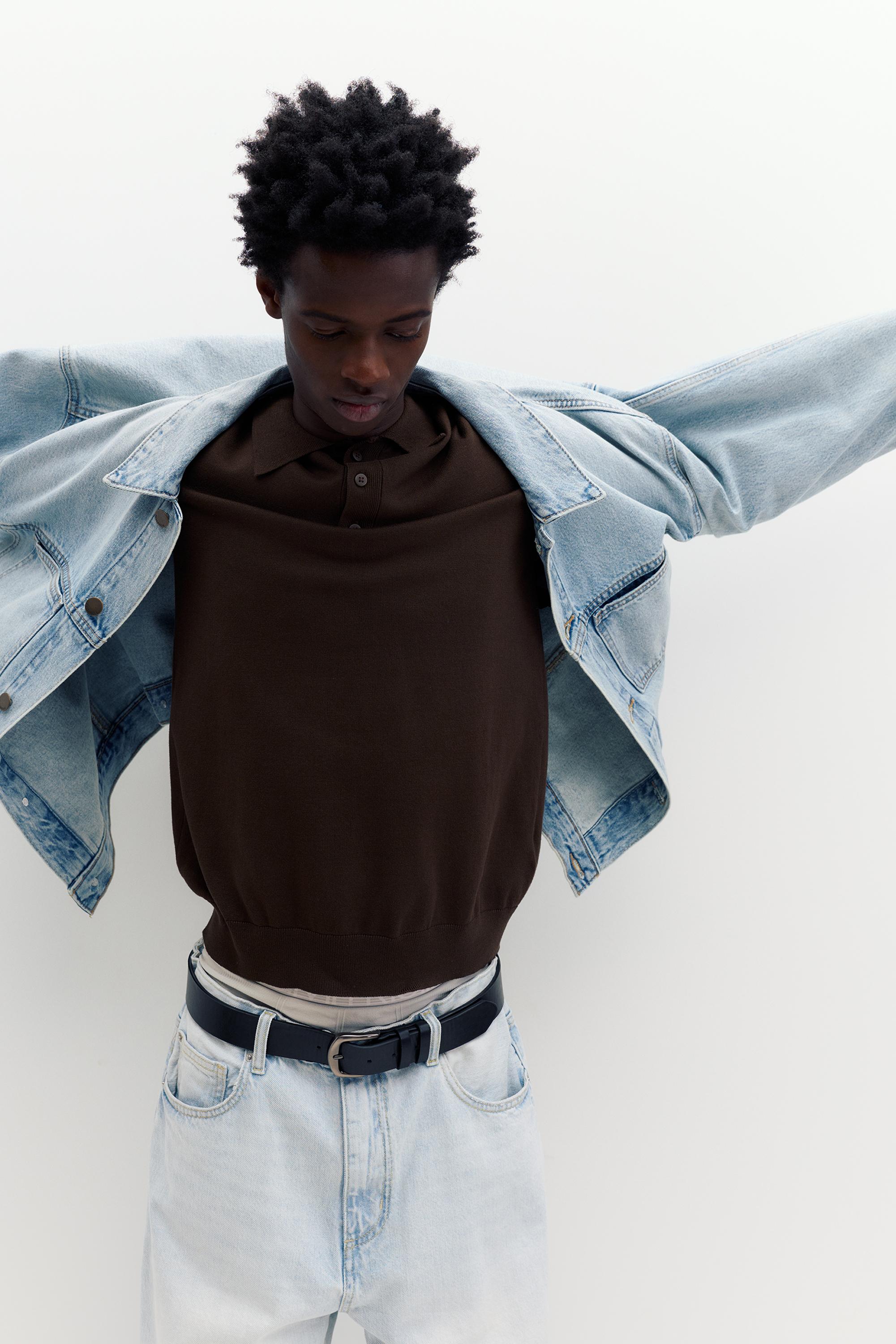 Short sleeve knit polo shirt — Chocolate