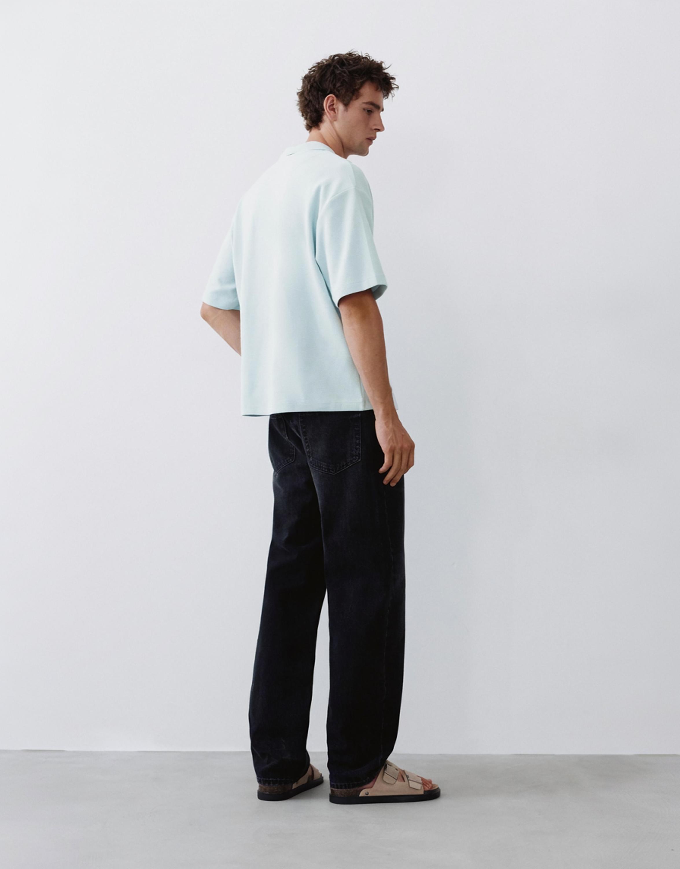Short sleeve waffle-knit polo shirt — Sky blue