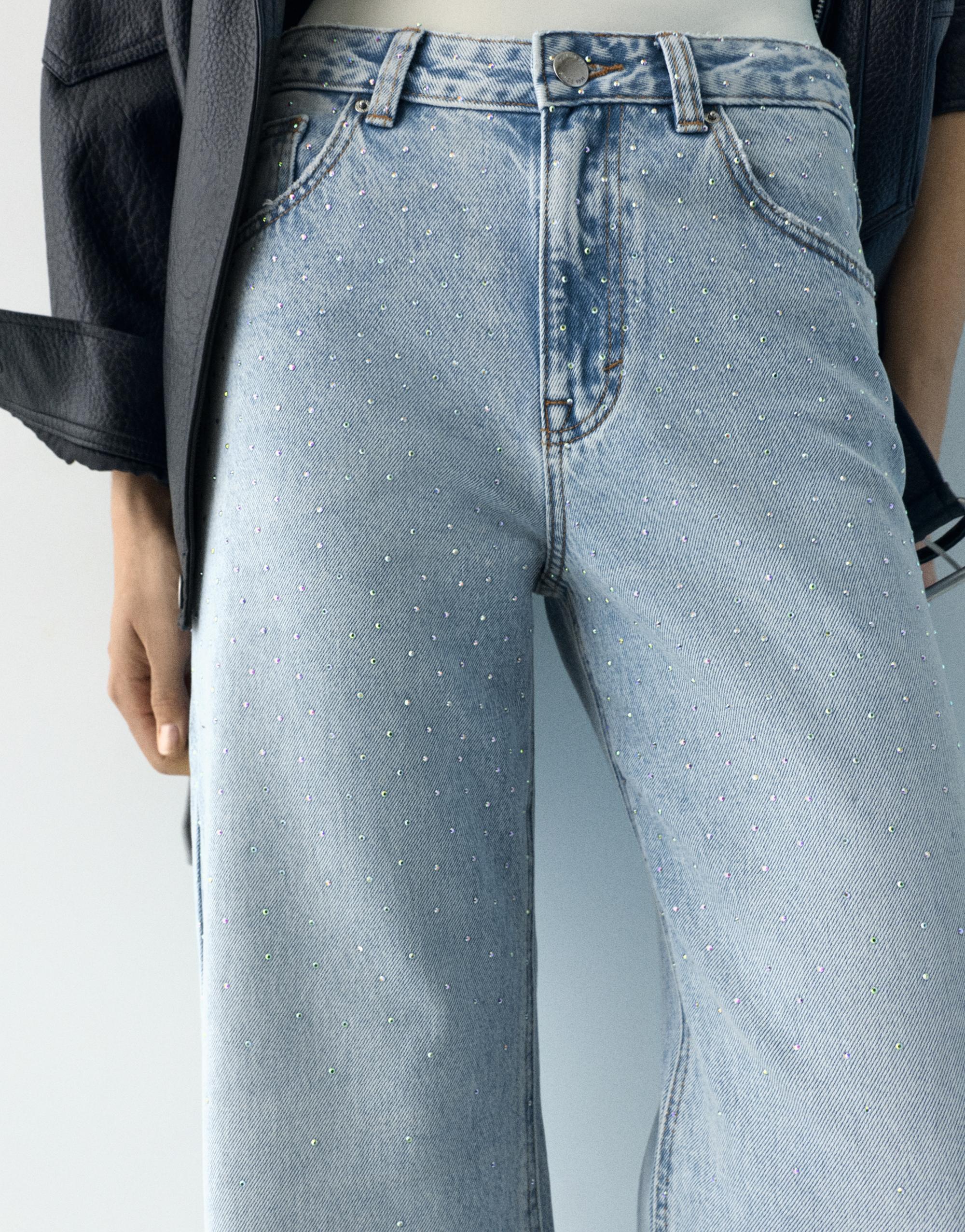 Baggy straight payetli jean - Görsel 9