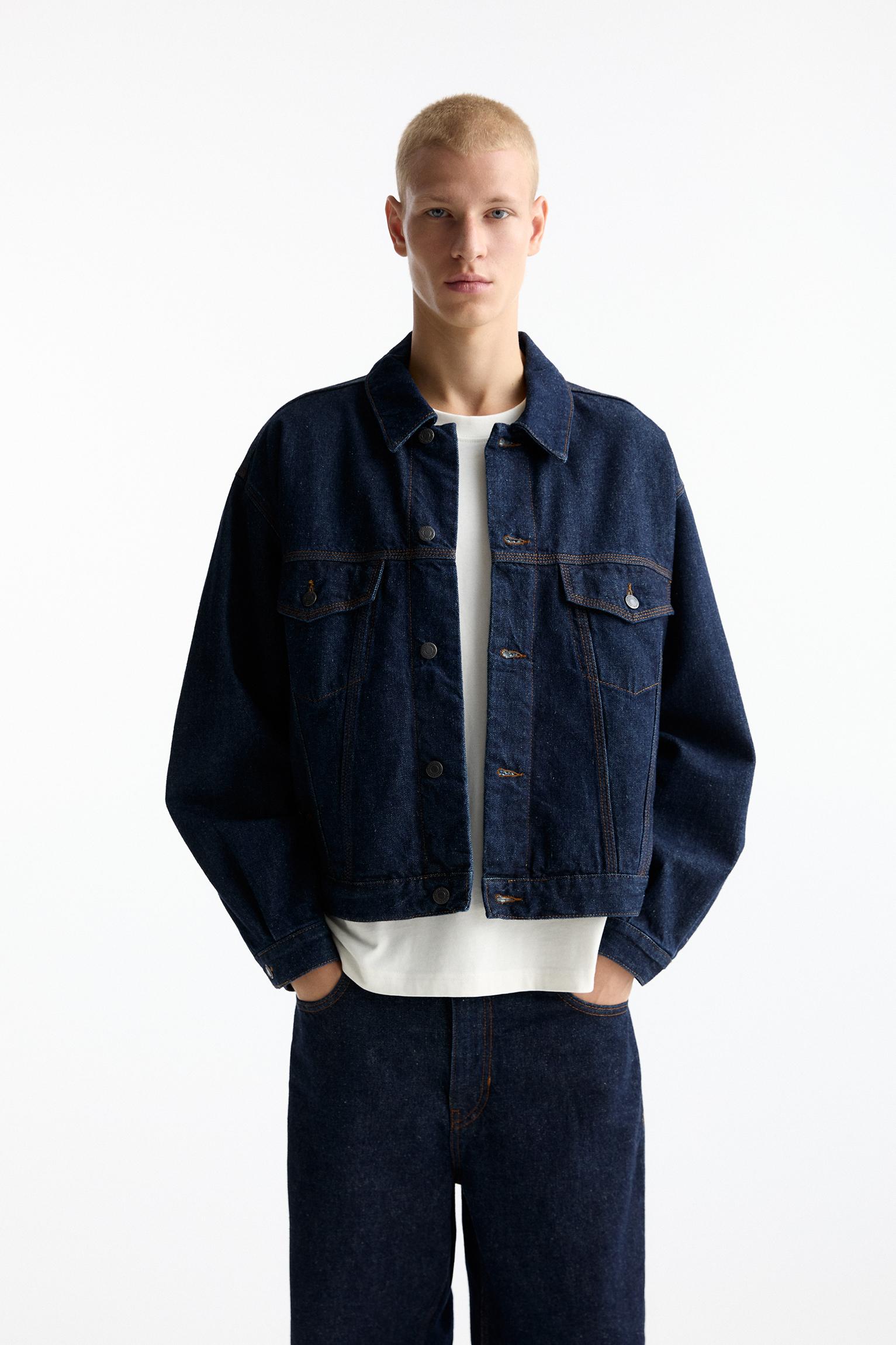 Black denim jacket pull and bear best sale