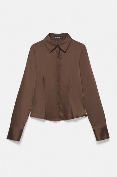 Fitted satin shirt — Brown 5