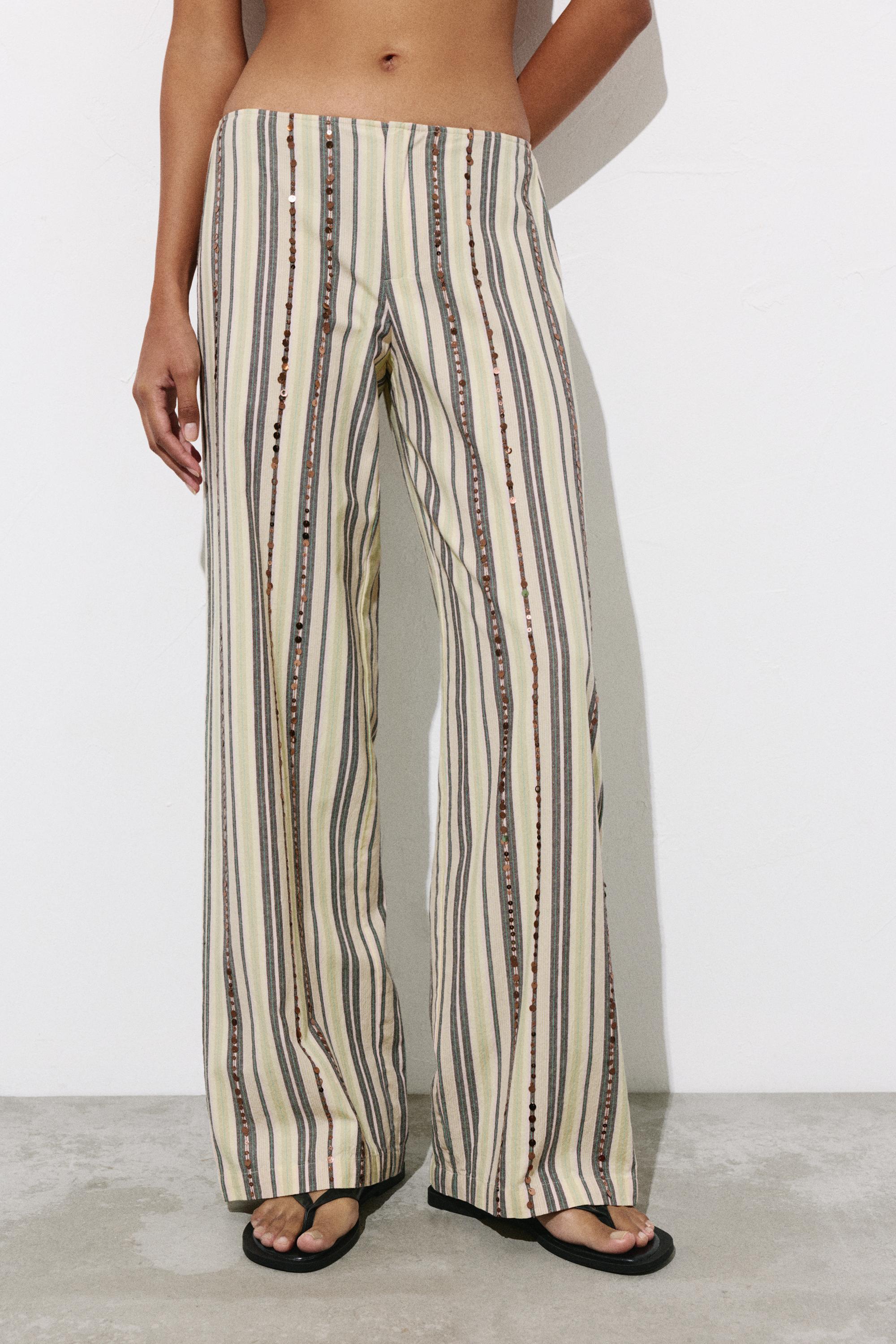 Striped sequin trousers — Brown