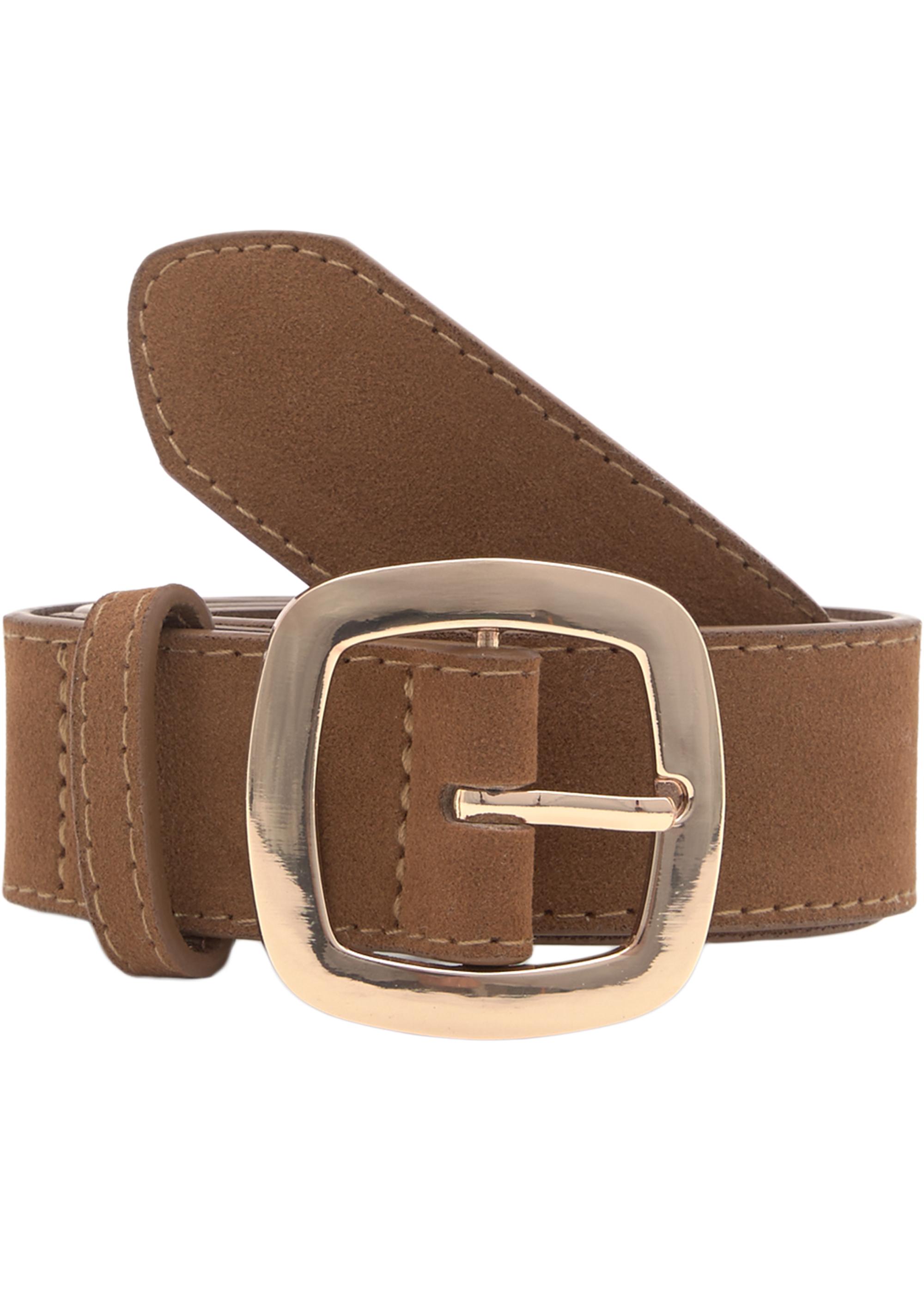 Faux suede belt with rounded buckle — Brown