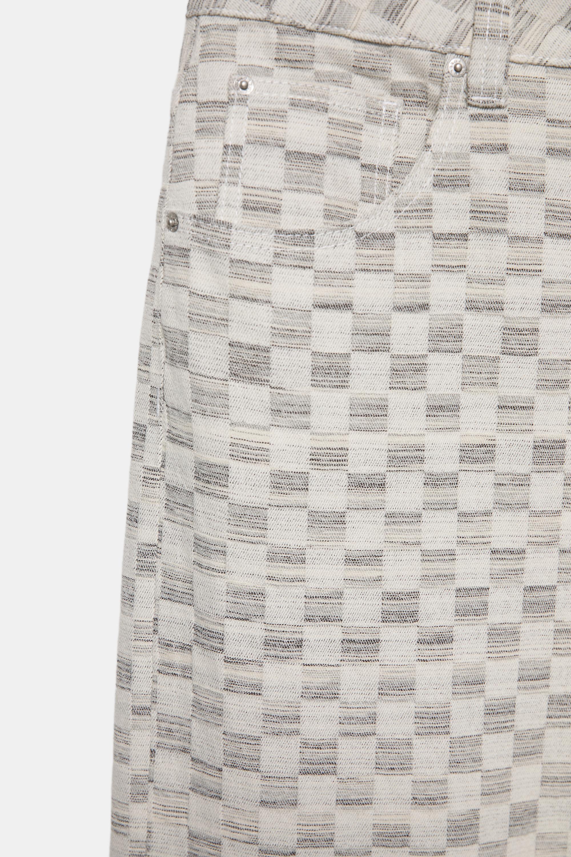 Checked baggy relaxed fit trousers — Ecru