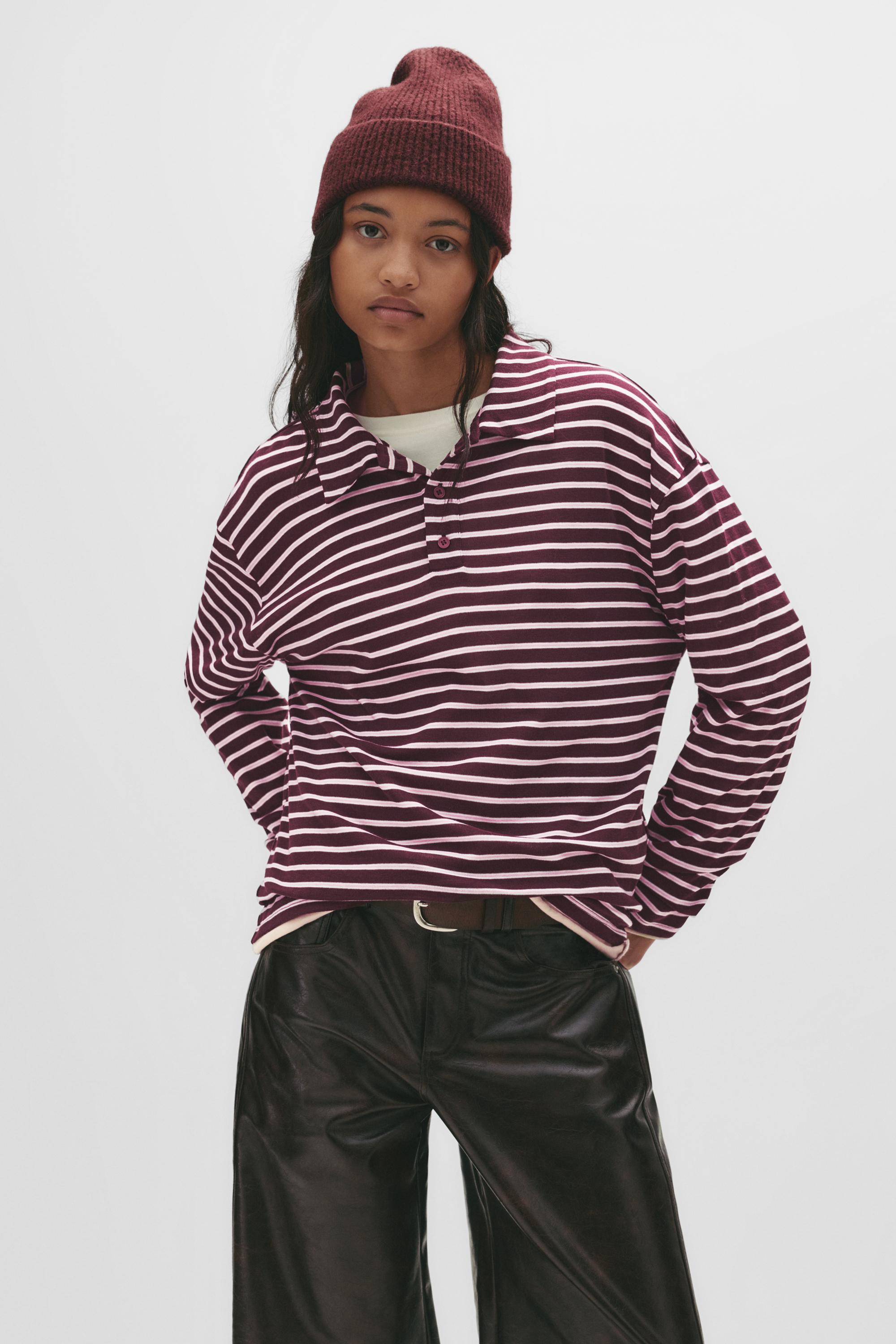 Polo Mit Langen Ärmeln Und Streifen