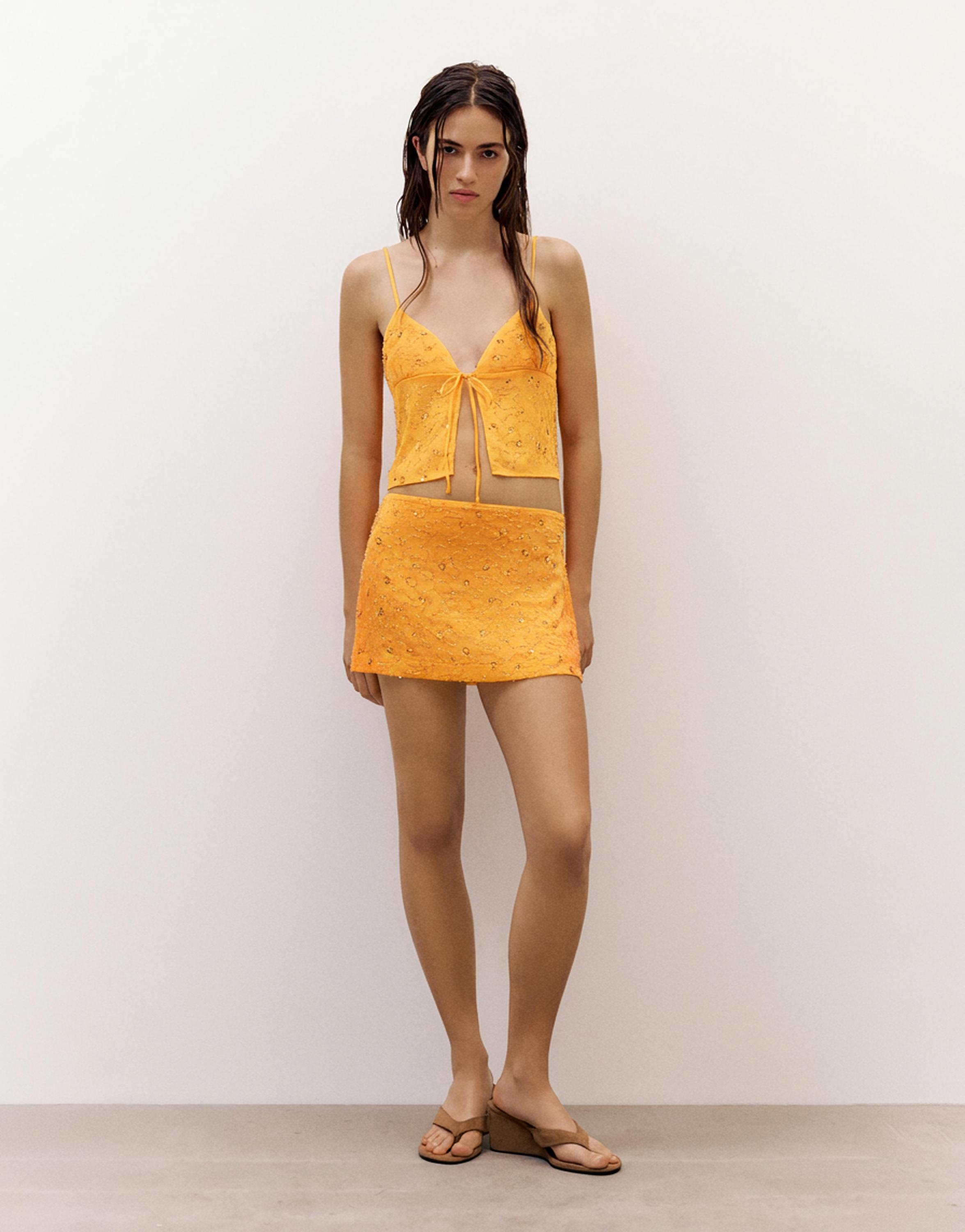Orange sequin mini skirt — Orange