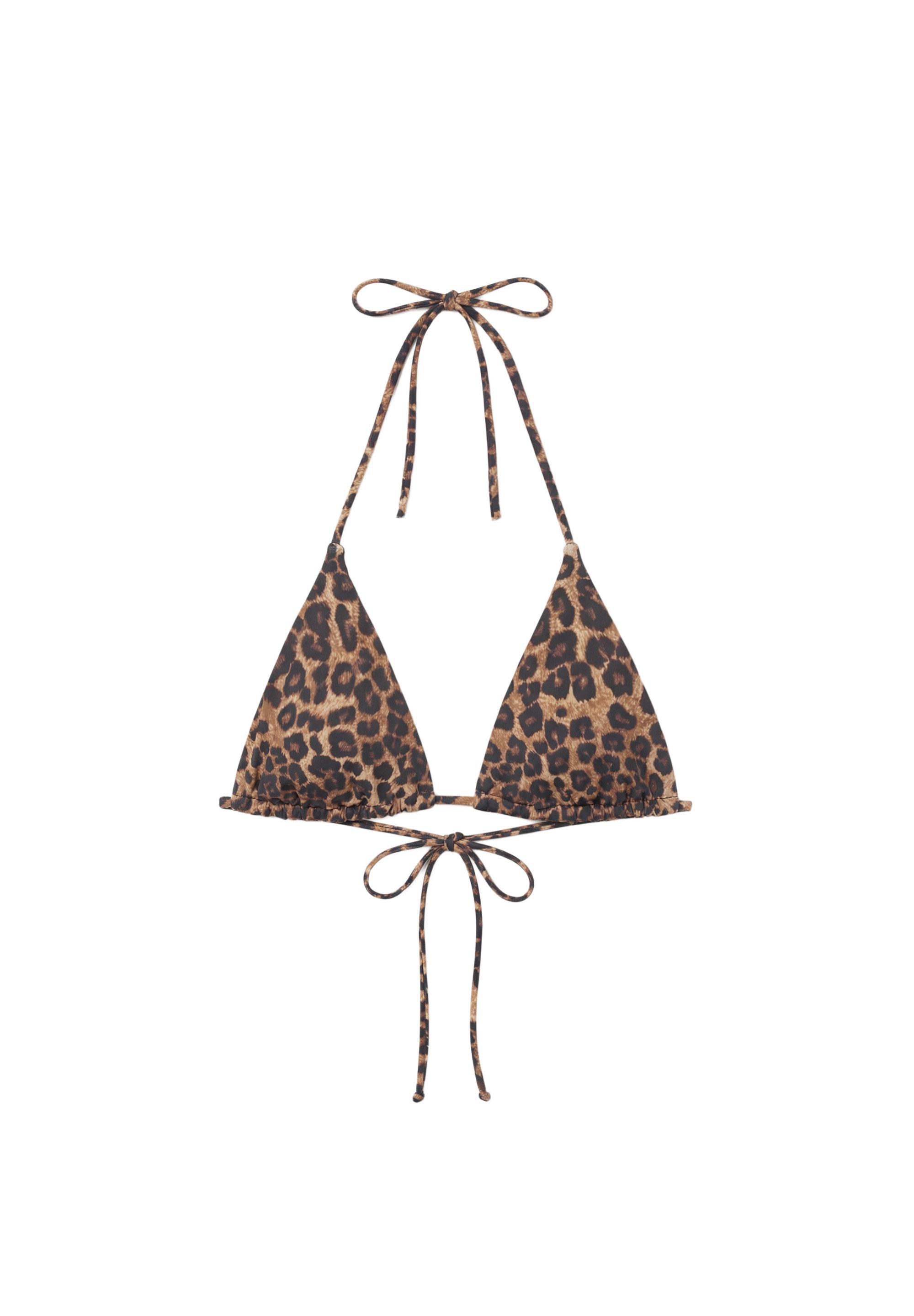 Leopard print triangle bikini top — Black