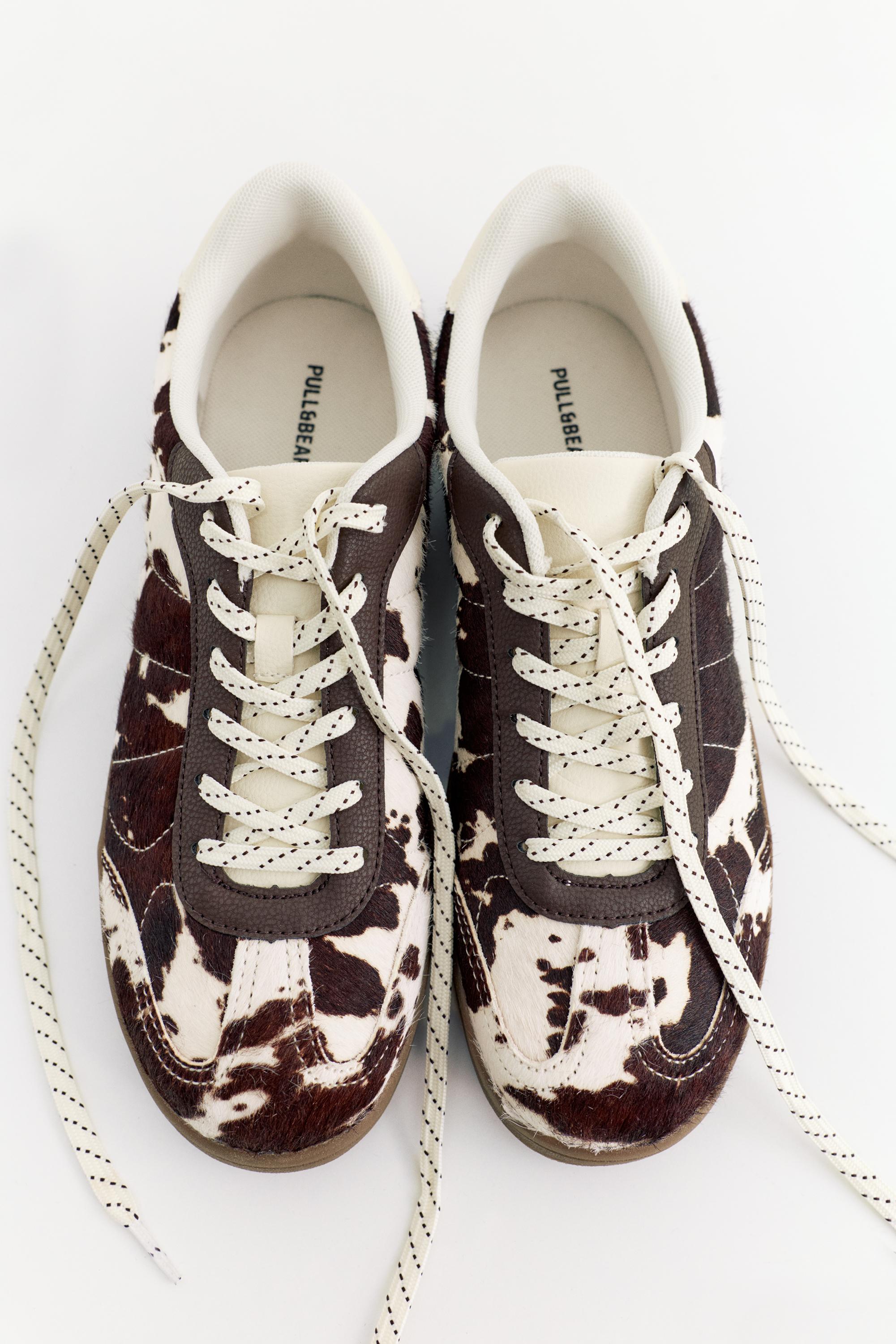 Cow print leather trainers — Contrast