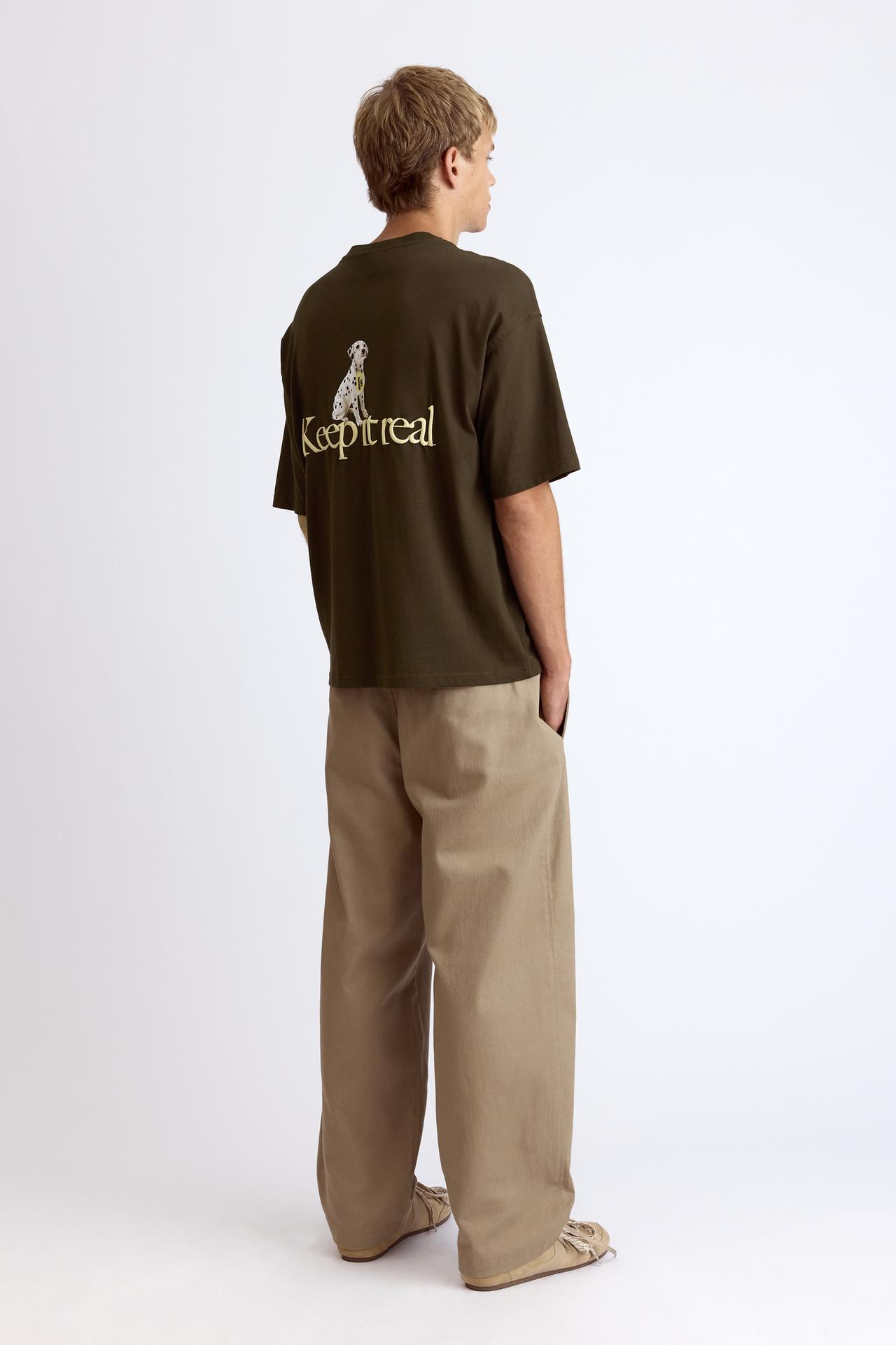 Relaxed fit graphic slogan T-shirt — Chocolate