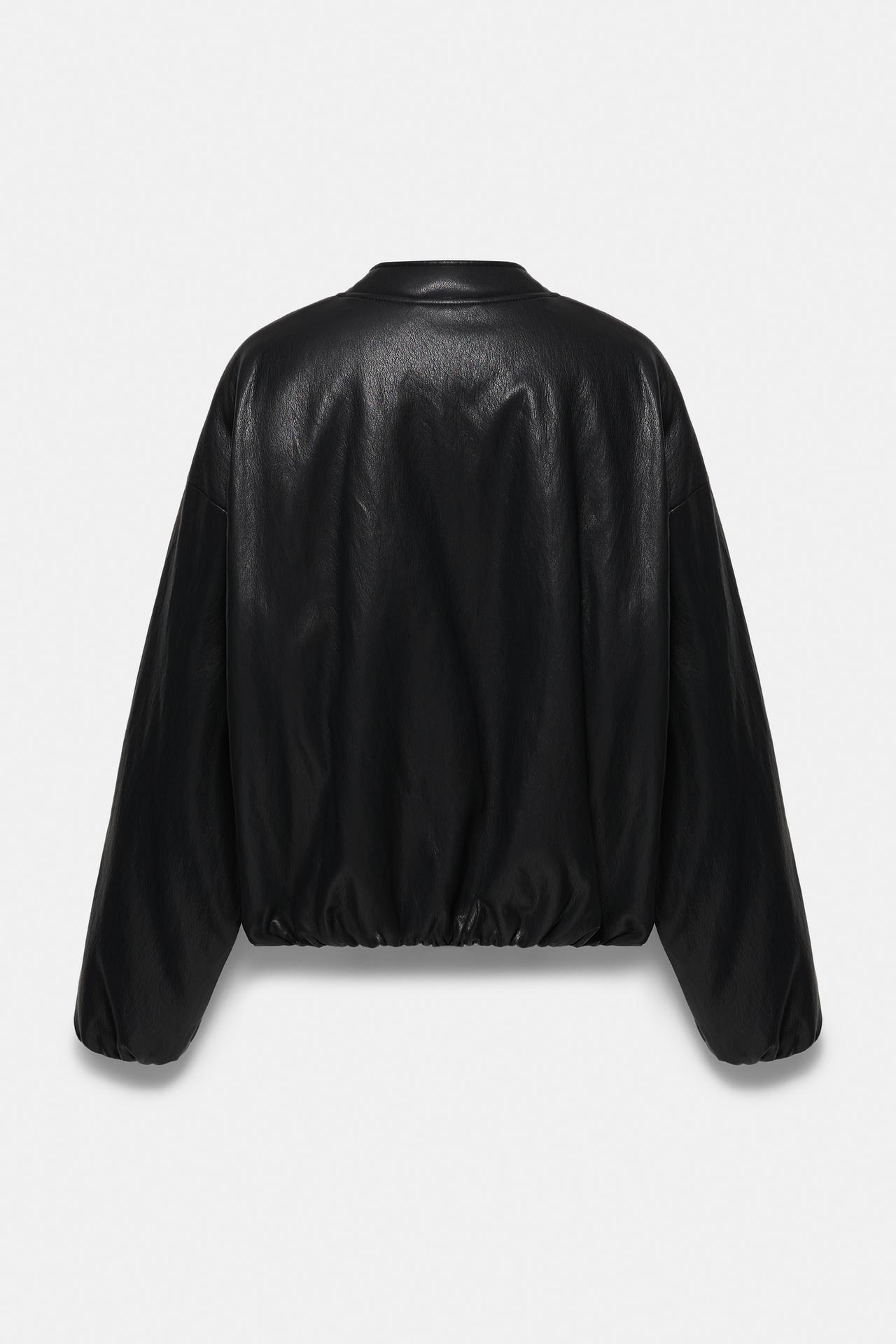 Leather-effect bomber jacket with fireman clasps — Black