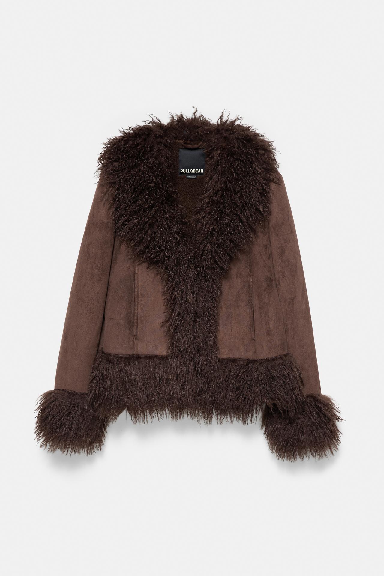 Fitted faux suede jacket — Brown