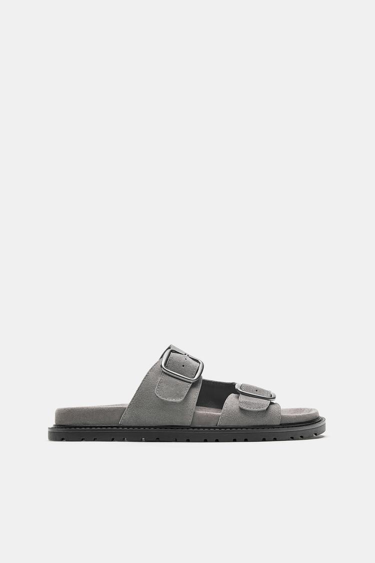 Leather buckle sandals — Grey