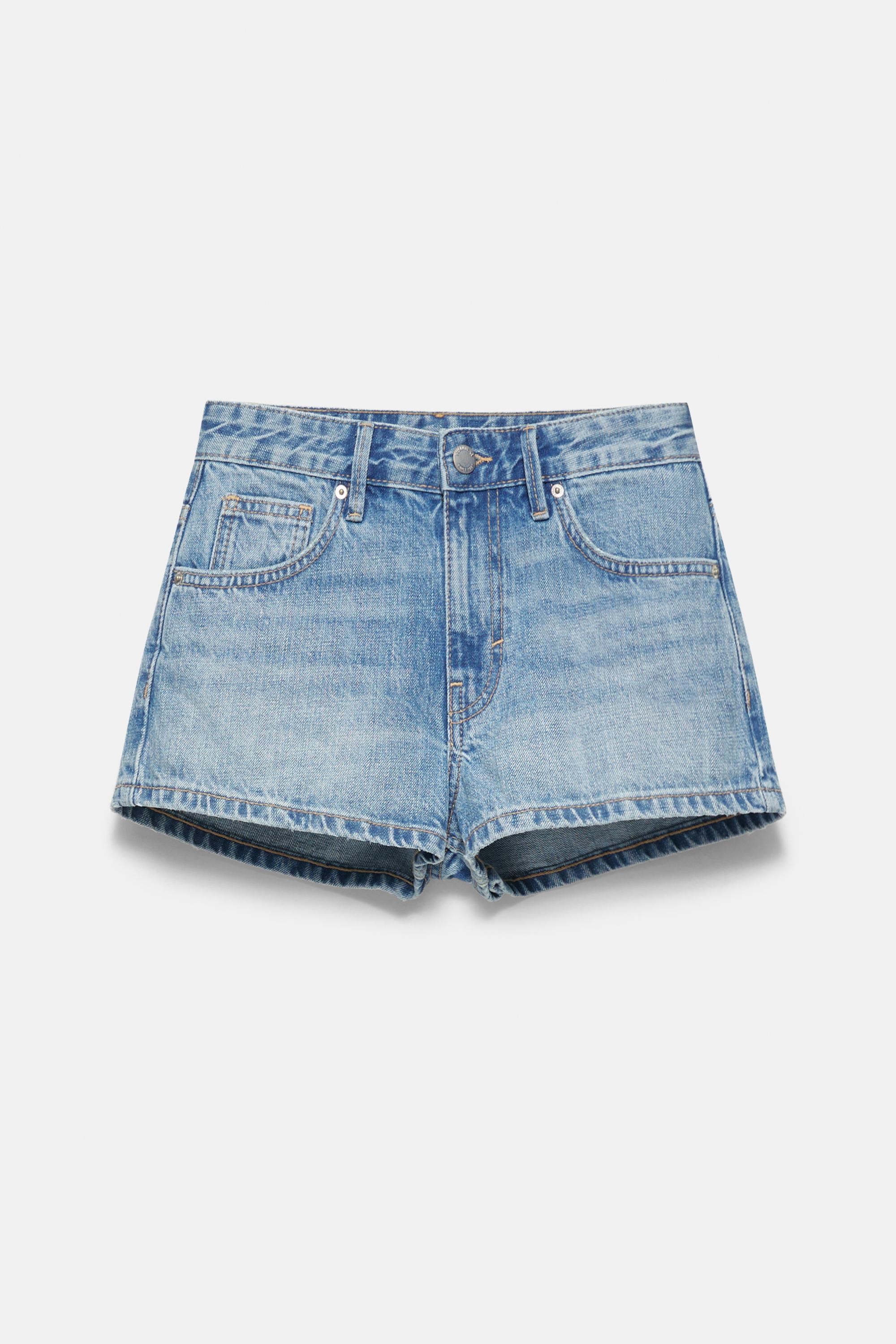 Low-rise denim mini shorts — Medium blue
