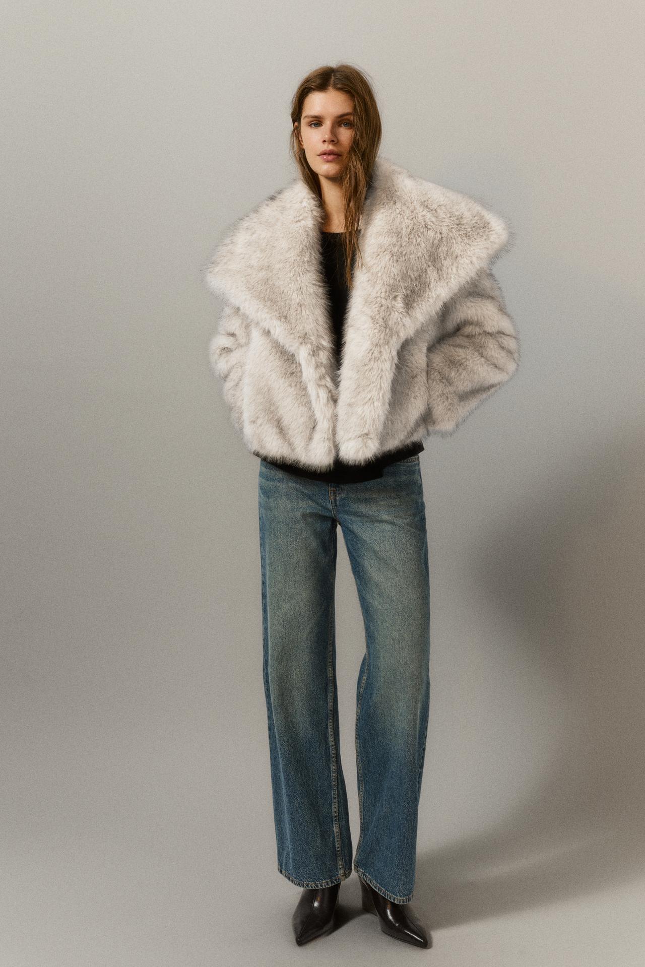 Short faux fur coat — Ecru