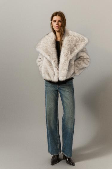 Short faux fur coat — Ecru 4