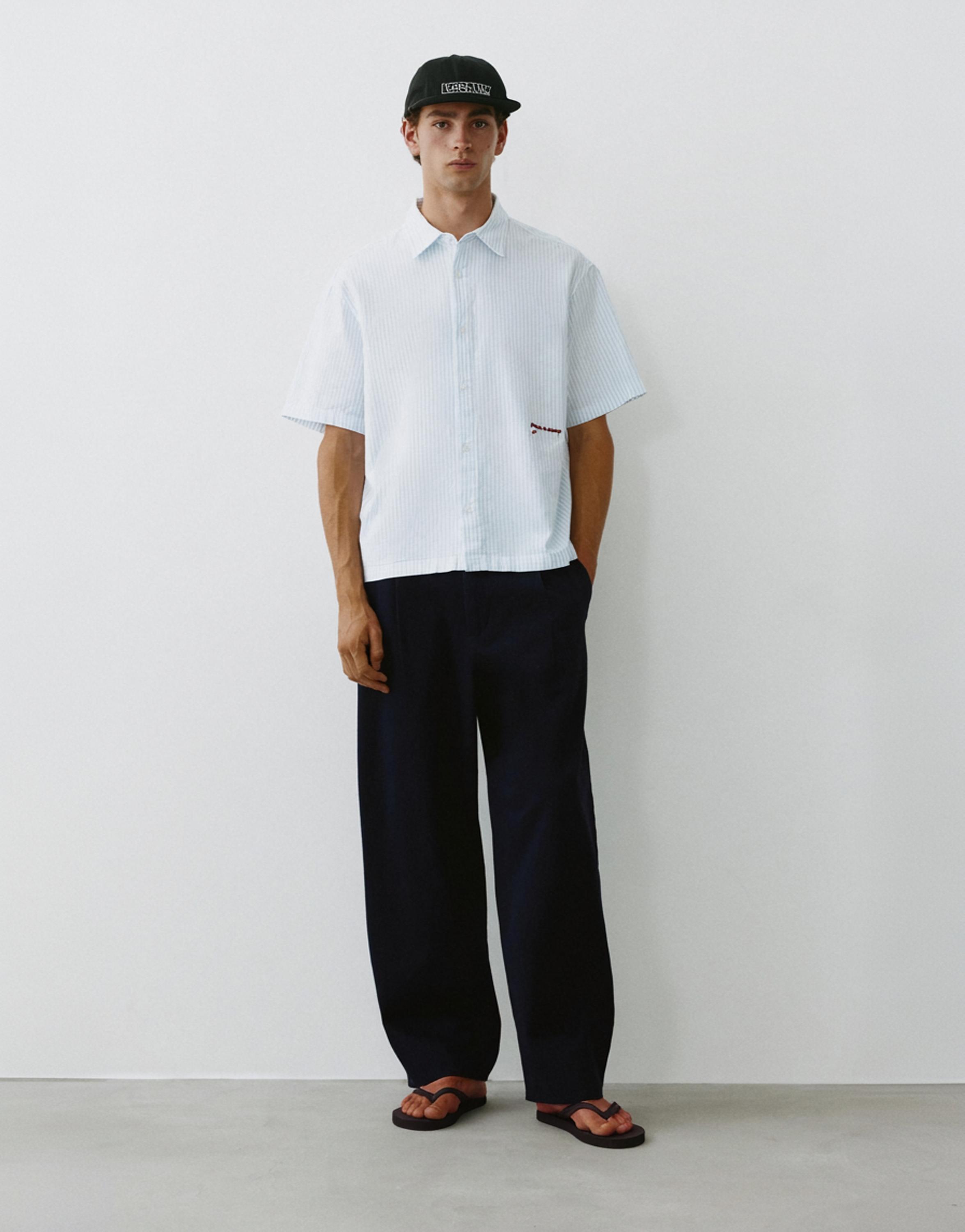 Striped short sleeve shirt — Pale ecru