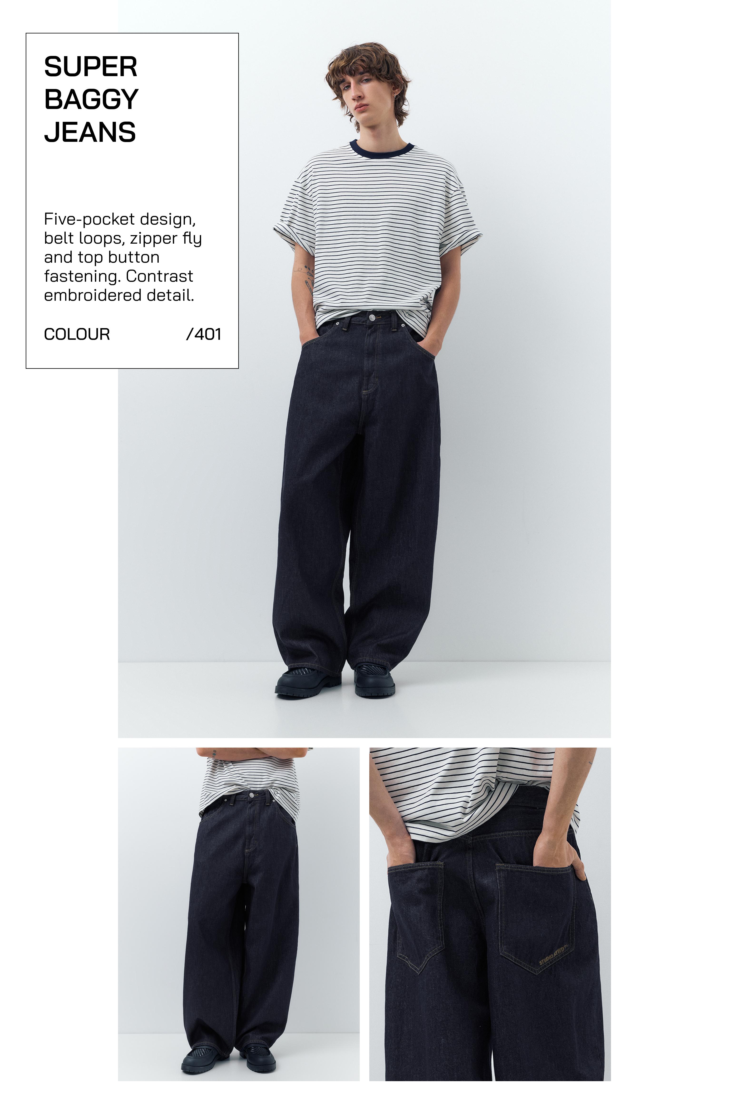 Embroidered super baggy jeans — Navy