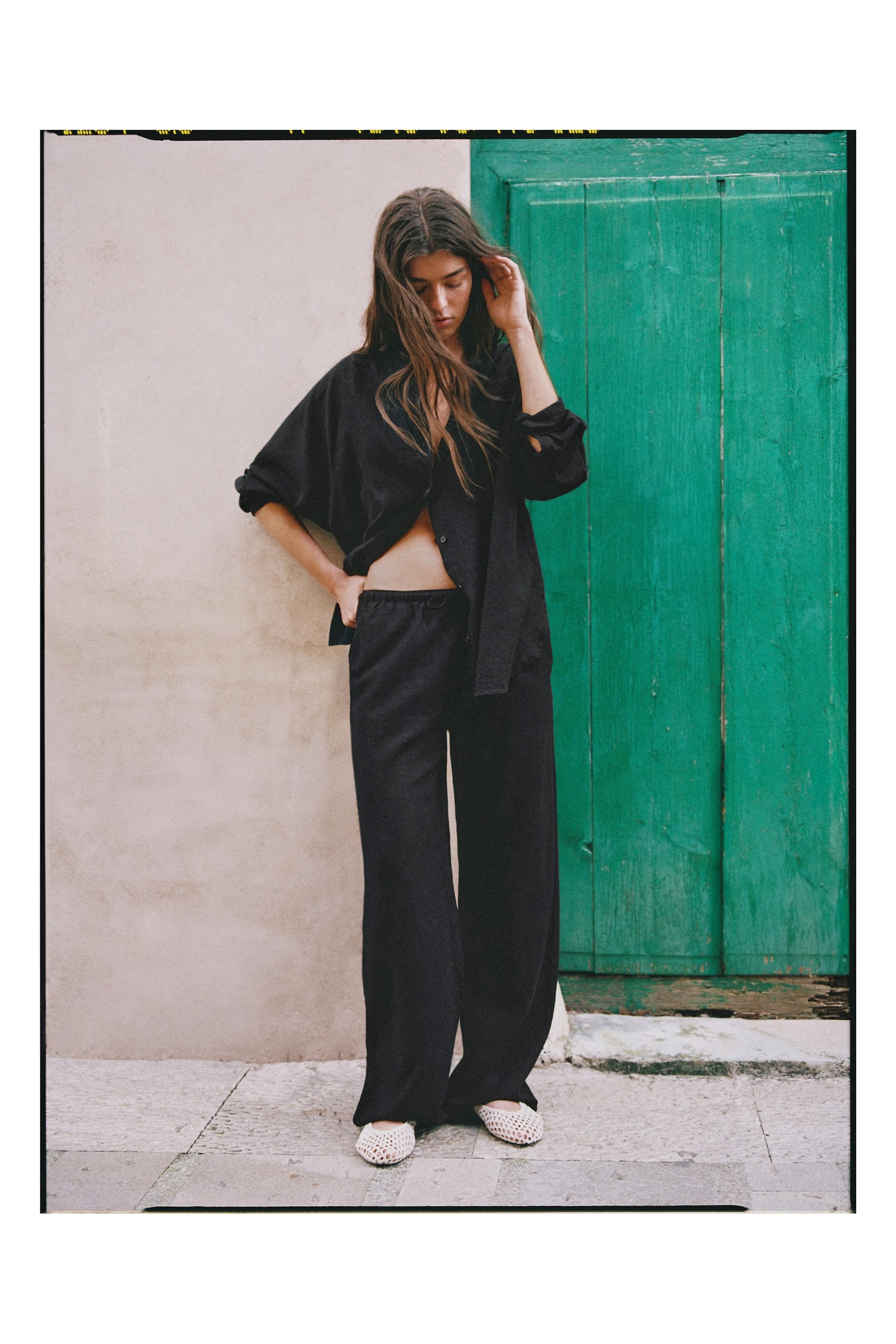 Ketenli dökümlü pantolon - Görsel 64