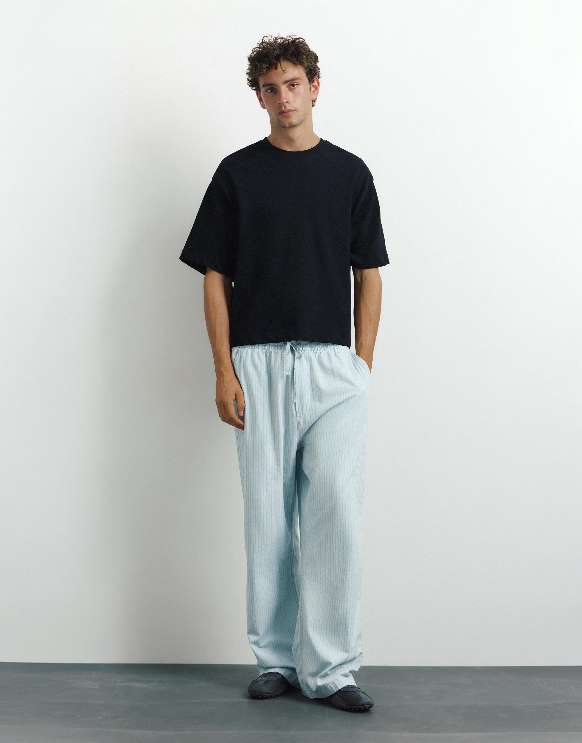 Striped pyjama-style trousers — Pale indigo