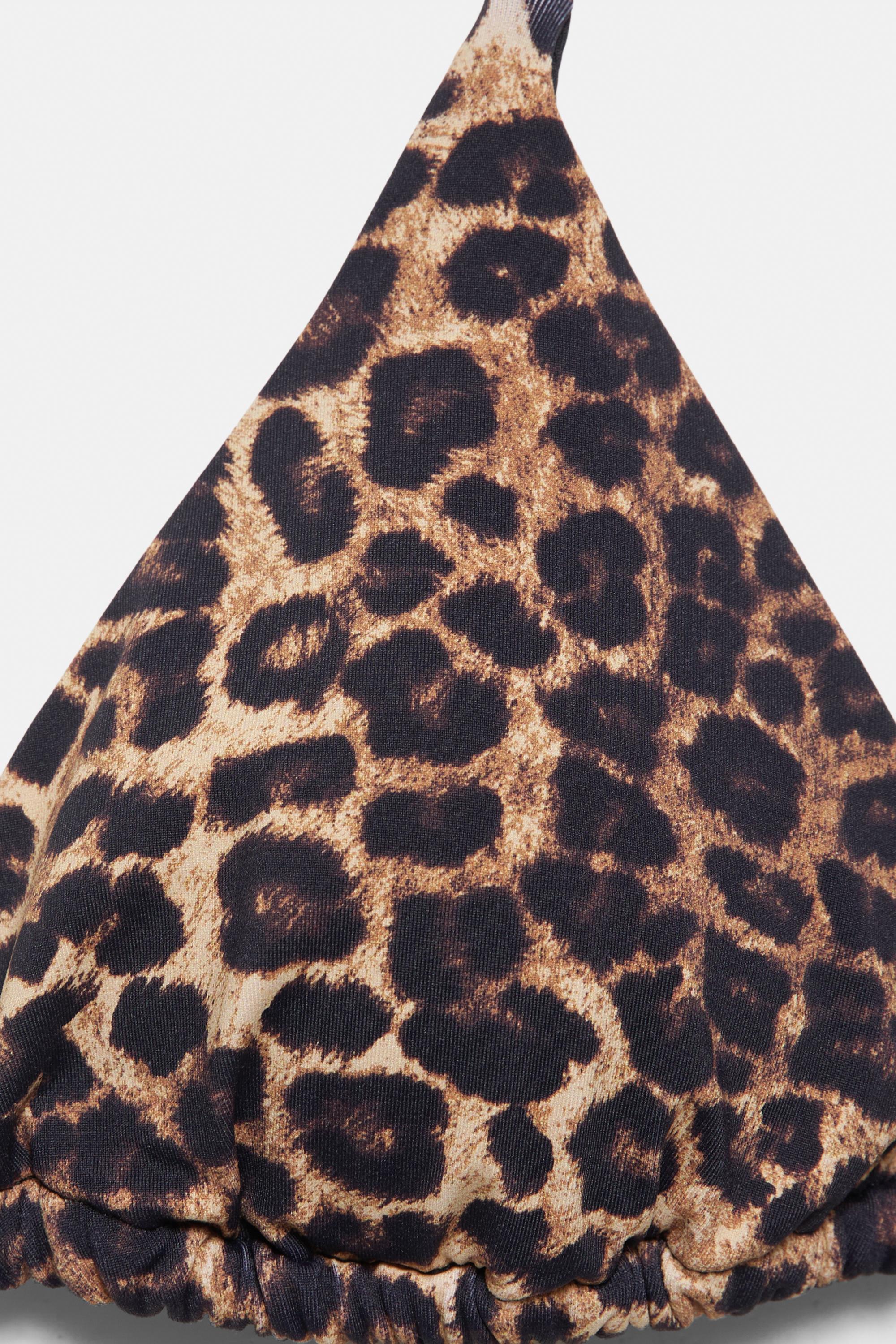 Leopard print triangle bikini top — Brown