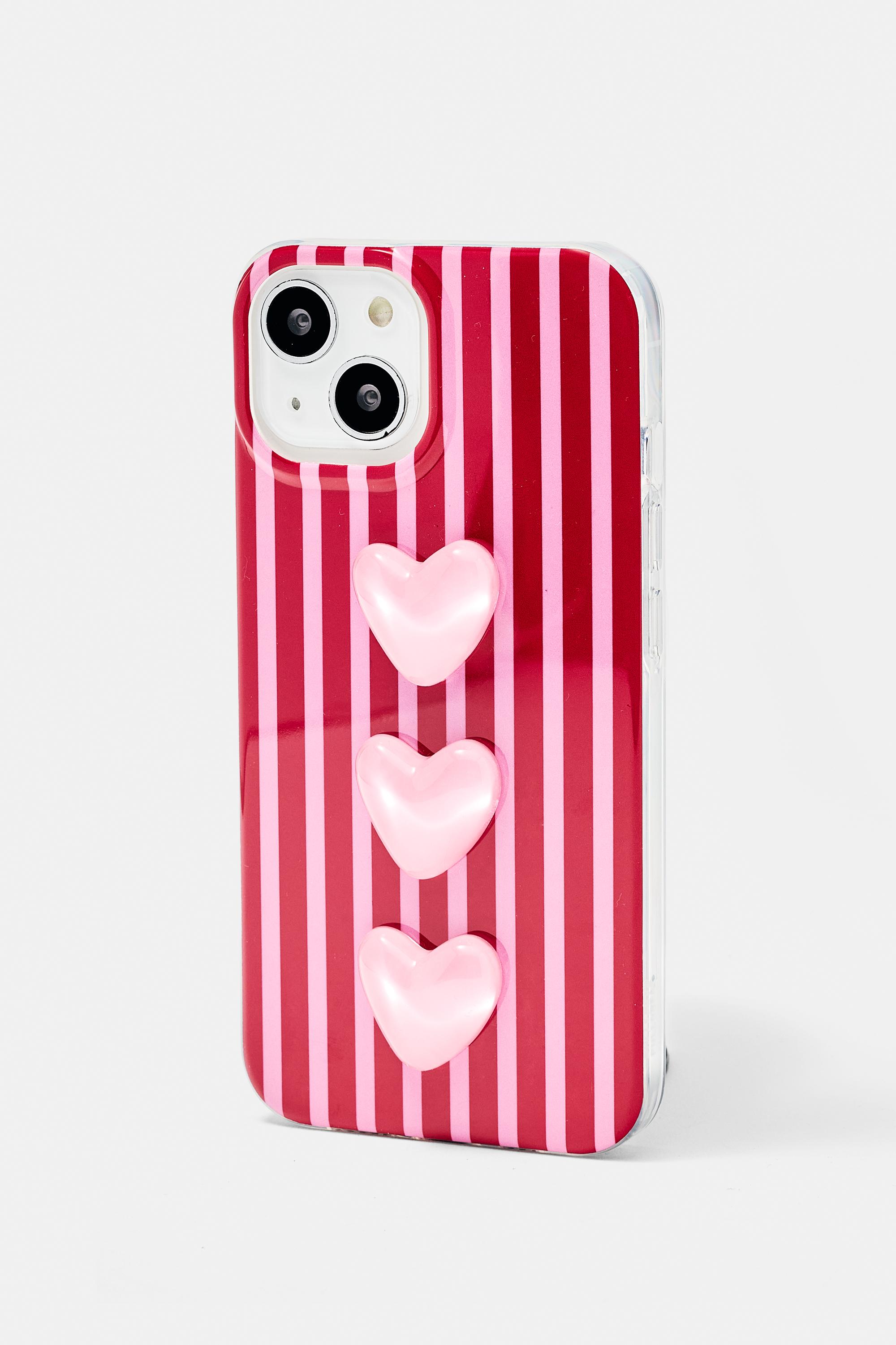 Striped heart iPhone case — Pink