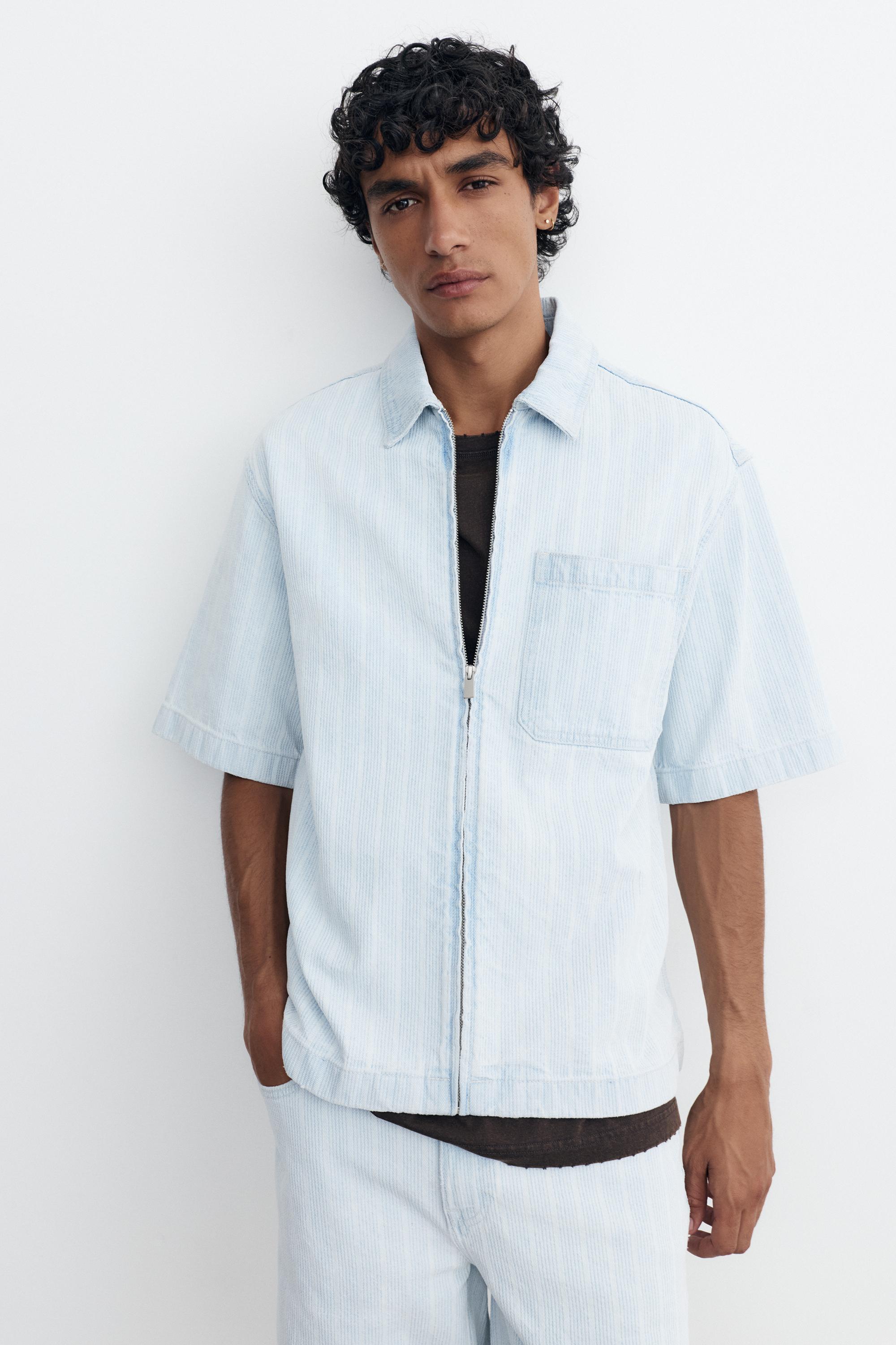Zip-up denim shirt — Pale blue