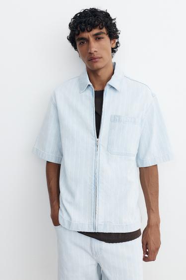 Zip-up denim shirt — Pale blue 2