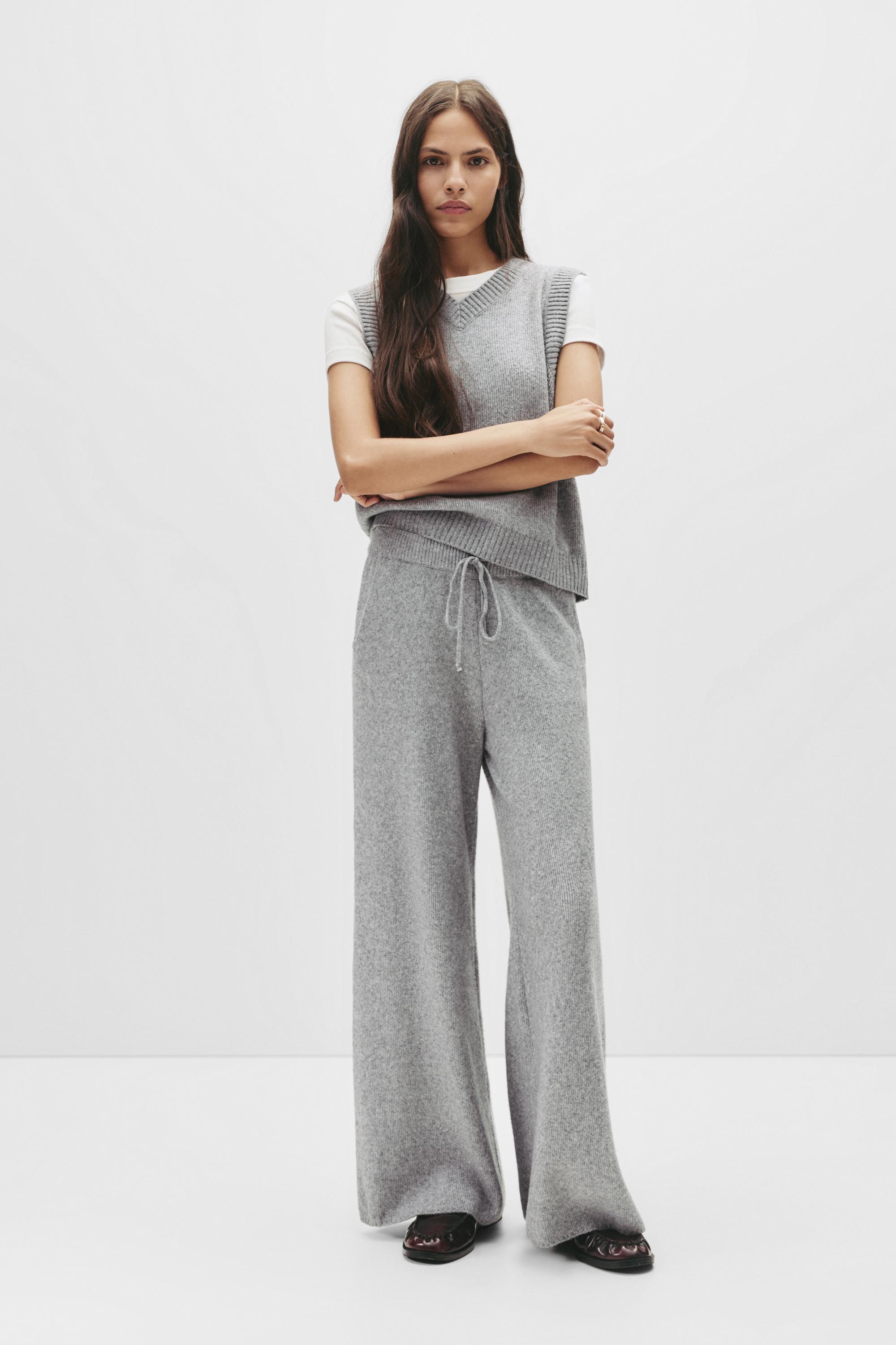 Pantalon Droit En Maille Douce - Pull&Bear - Modalova