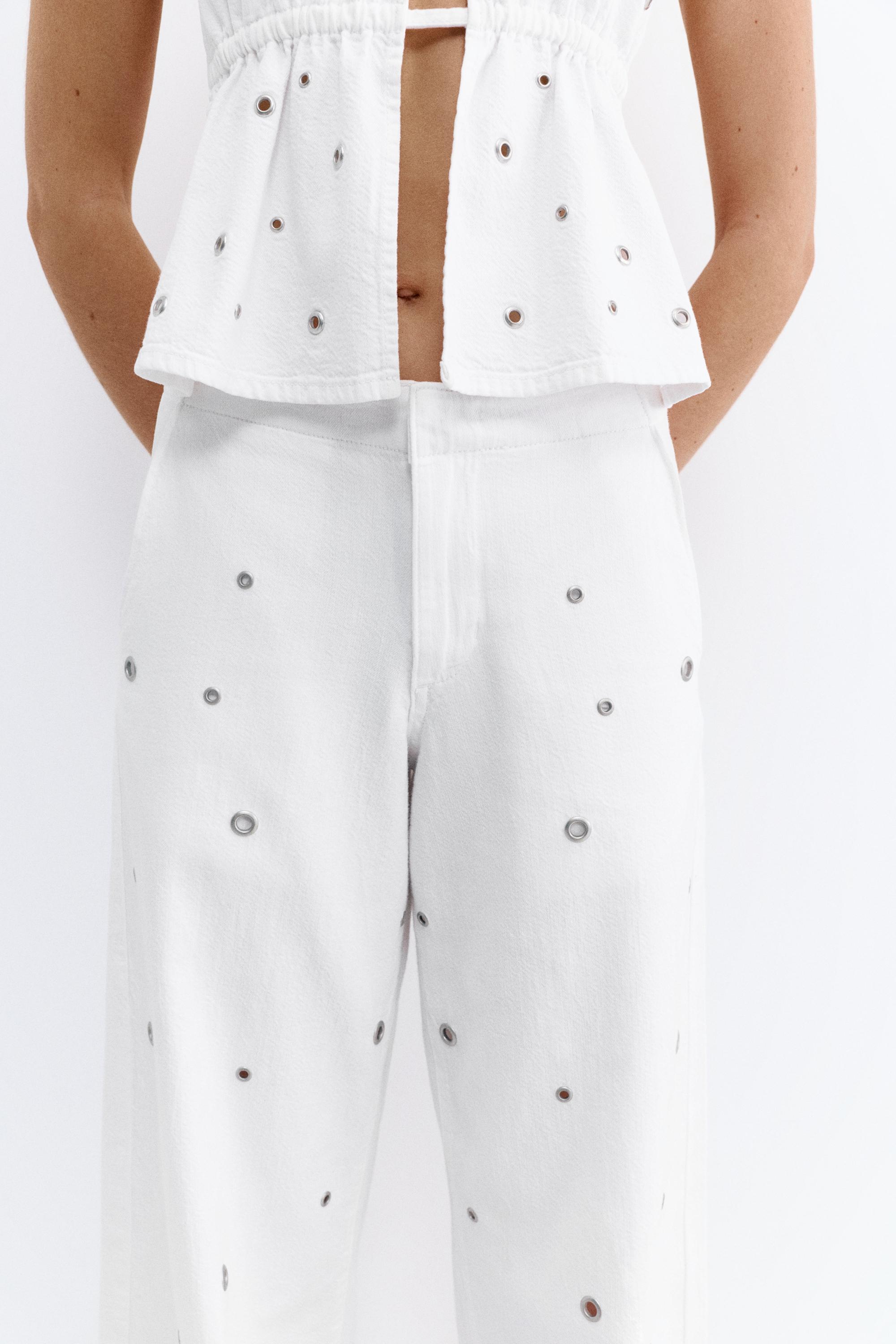 Straight-leg jeans with eyelets — White