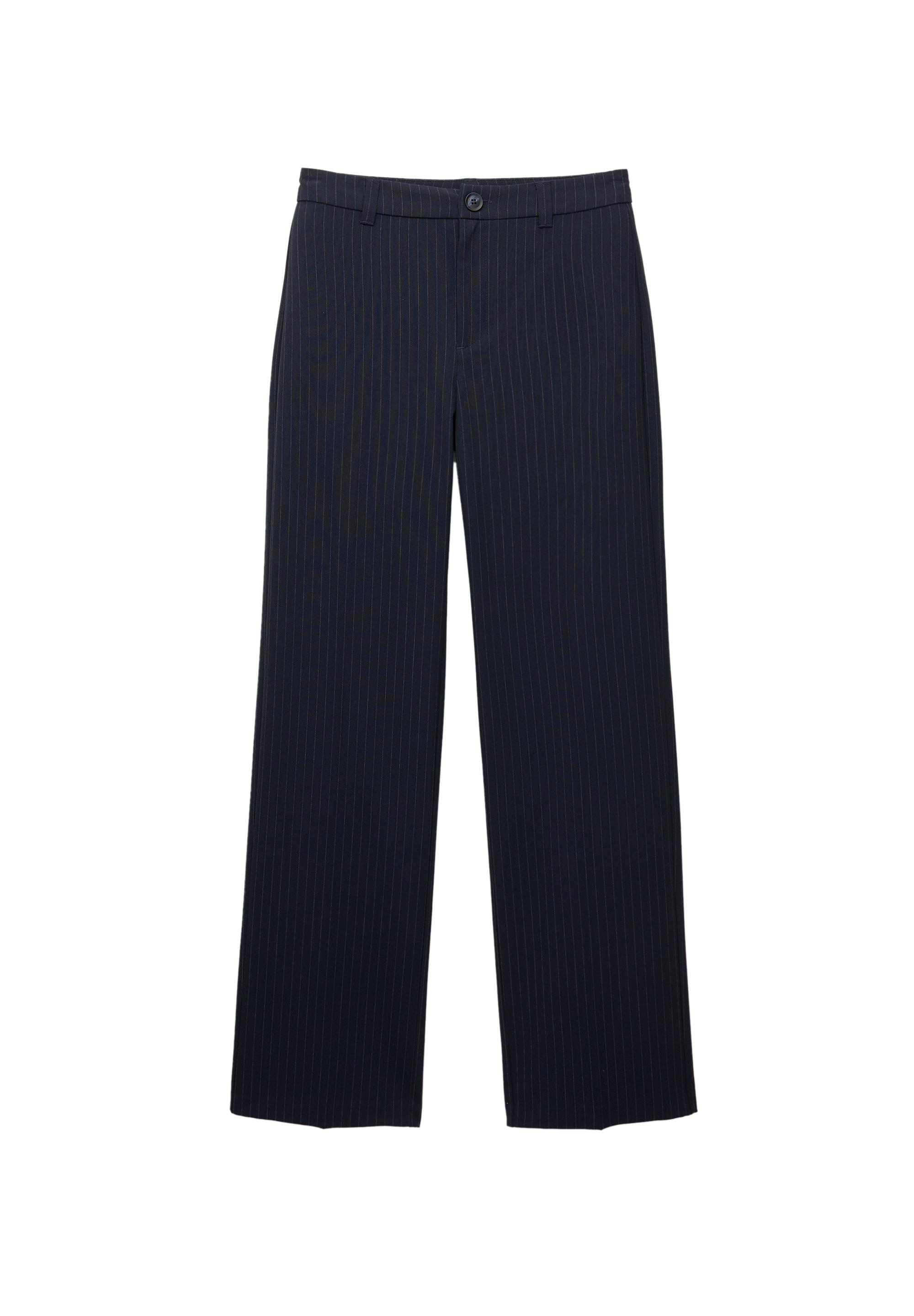 Smart high-waist straight-leg trousers — Striped
