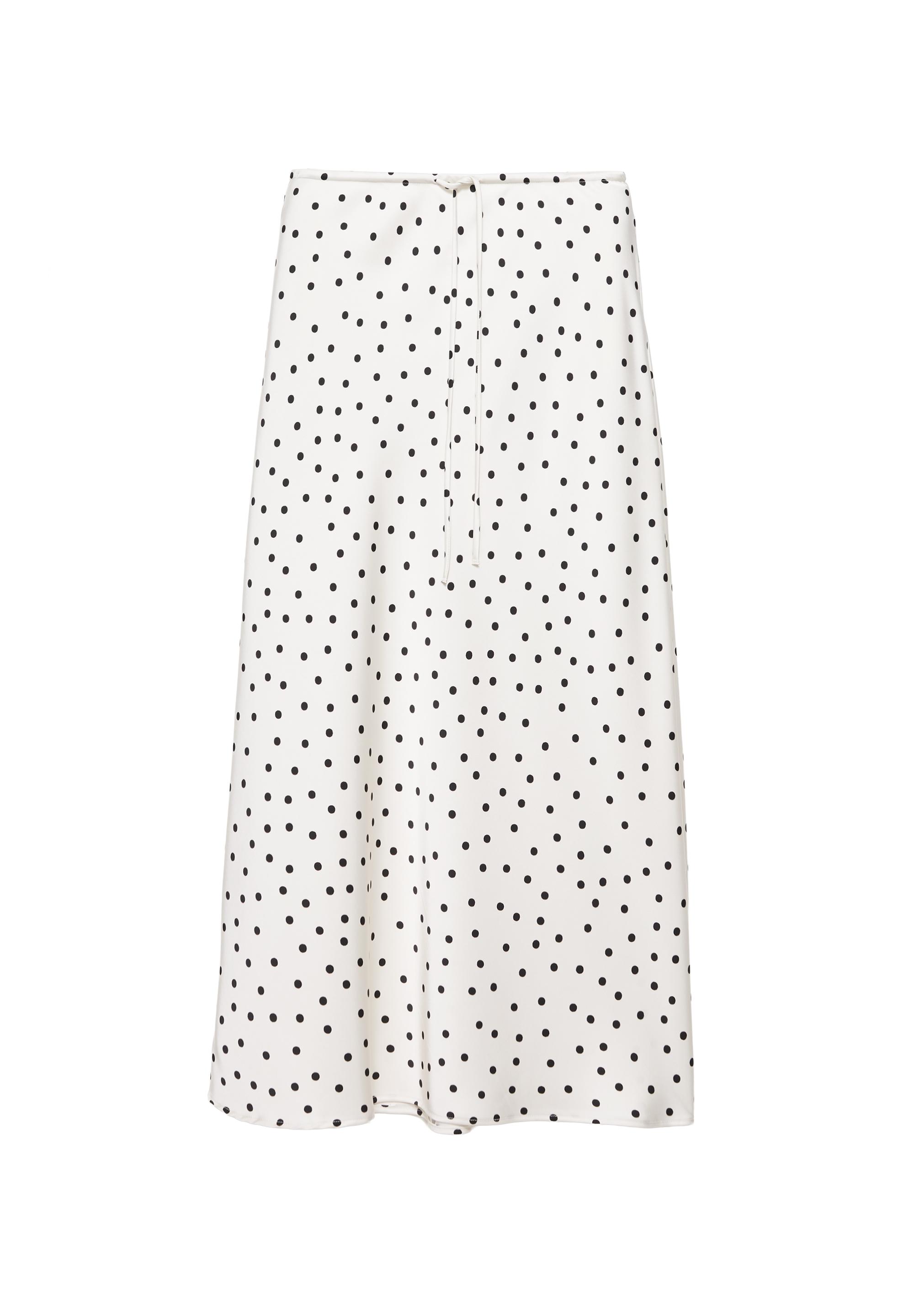 Satin drawstring midi skirt — Ecru/Black