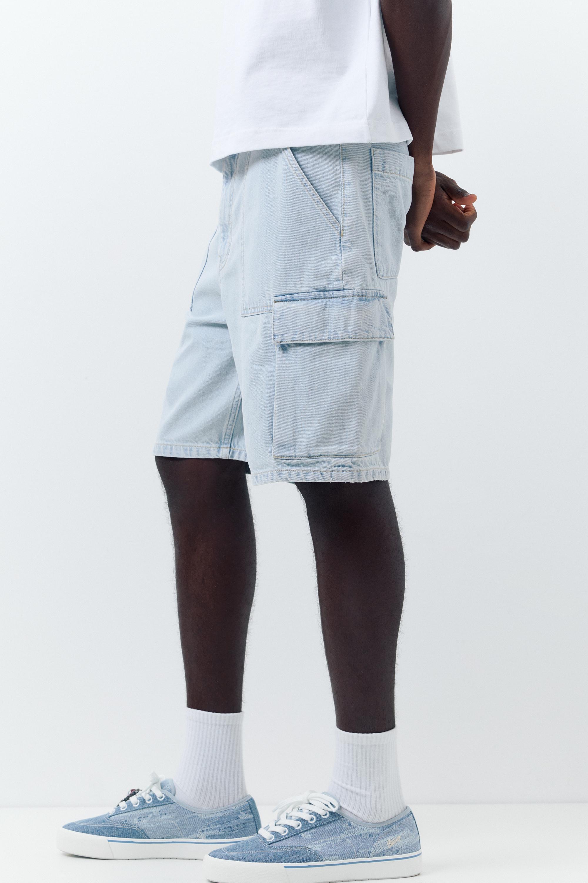 Baggy cargo Bermuda shorts — Pale indigo