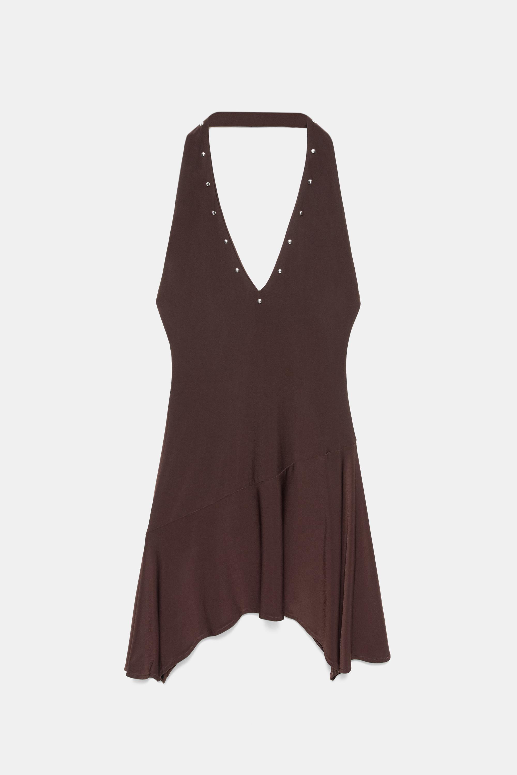 Short studded halter dress — Brown