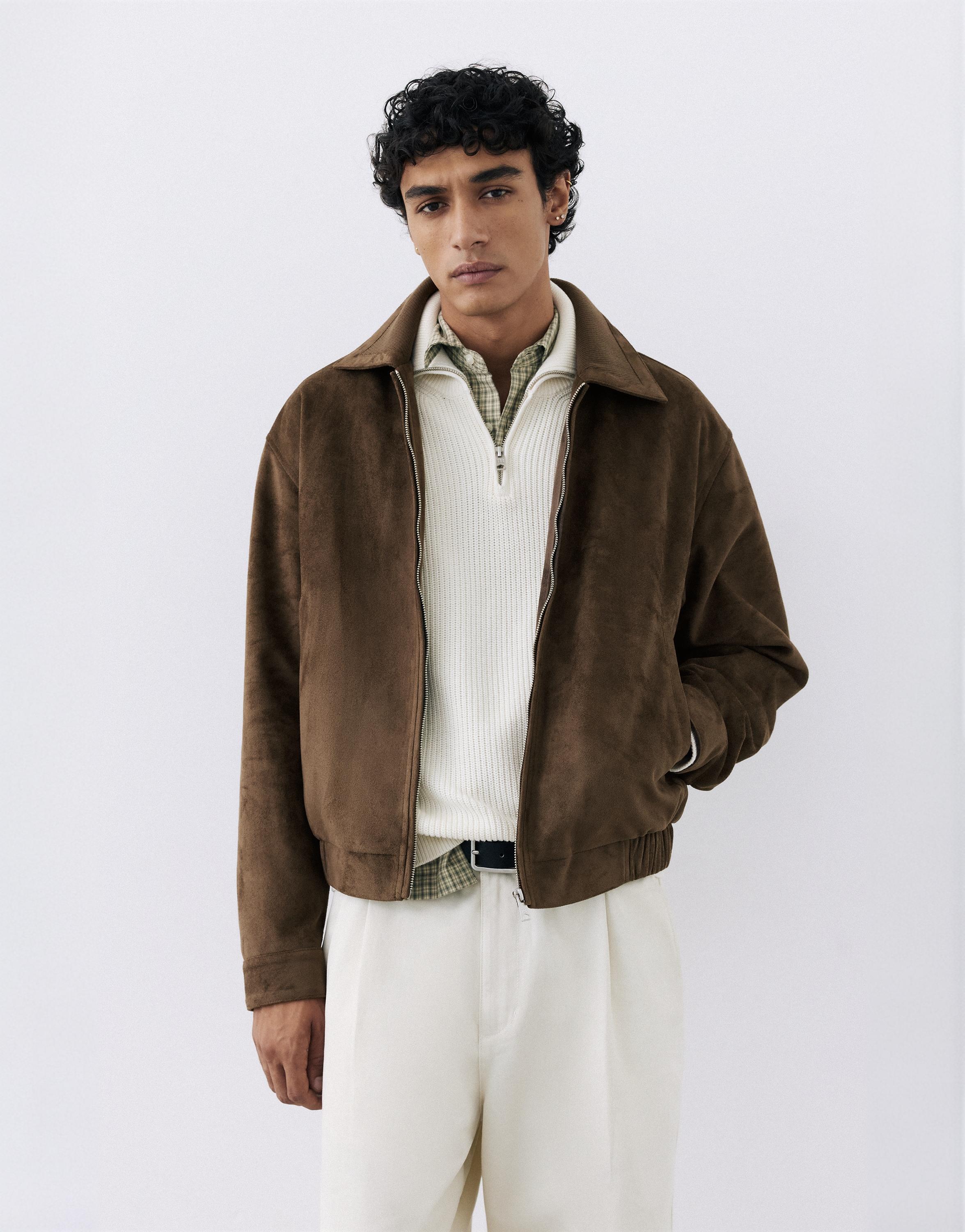 Faux suede jacket — Dark brown