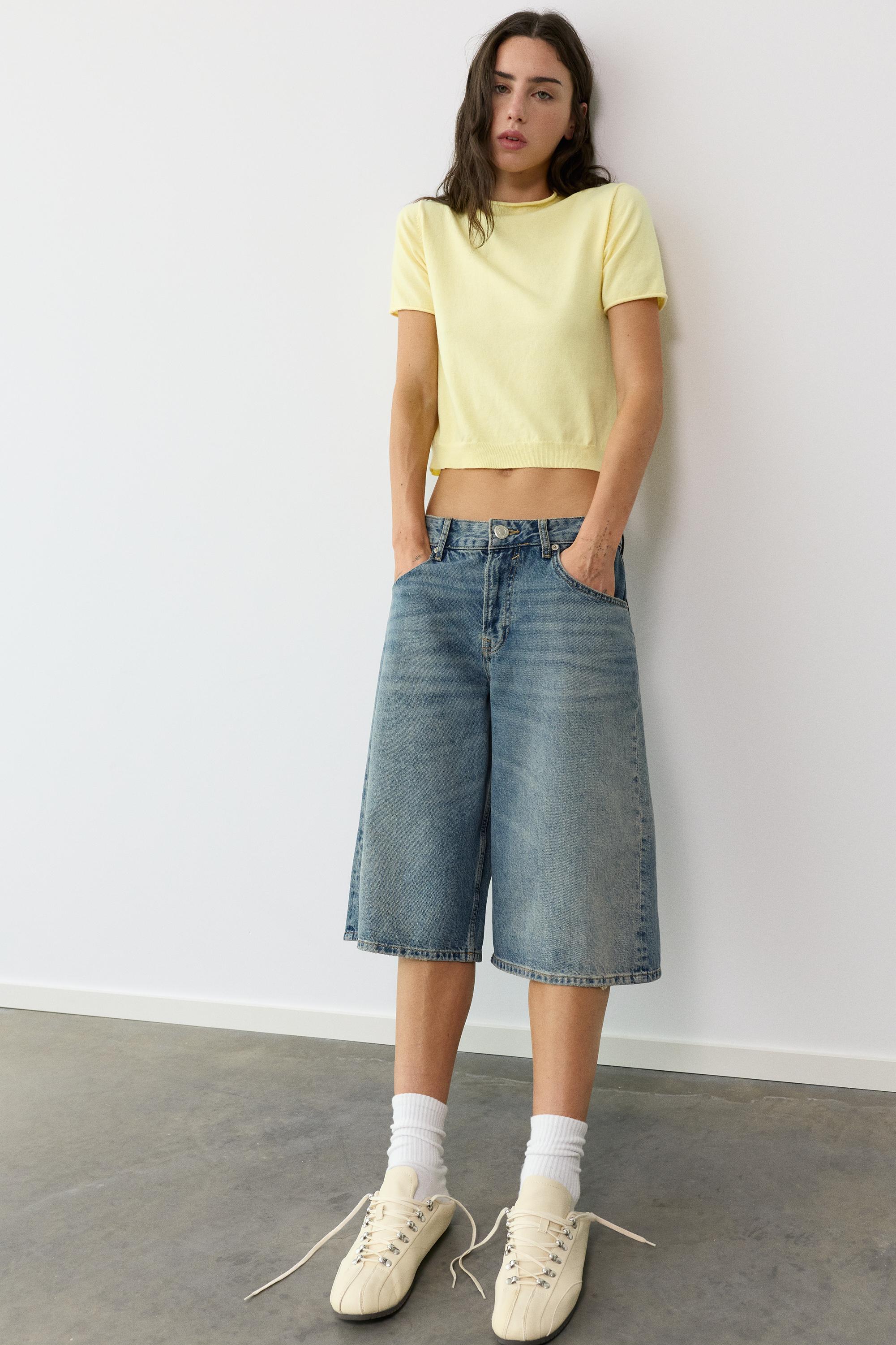 Fine knit short sleeve T-shirt — Yellow