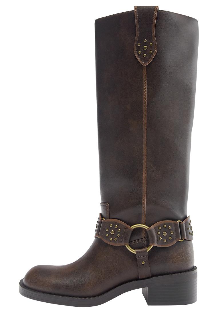 Studded biker boots — Brown
