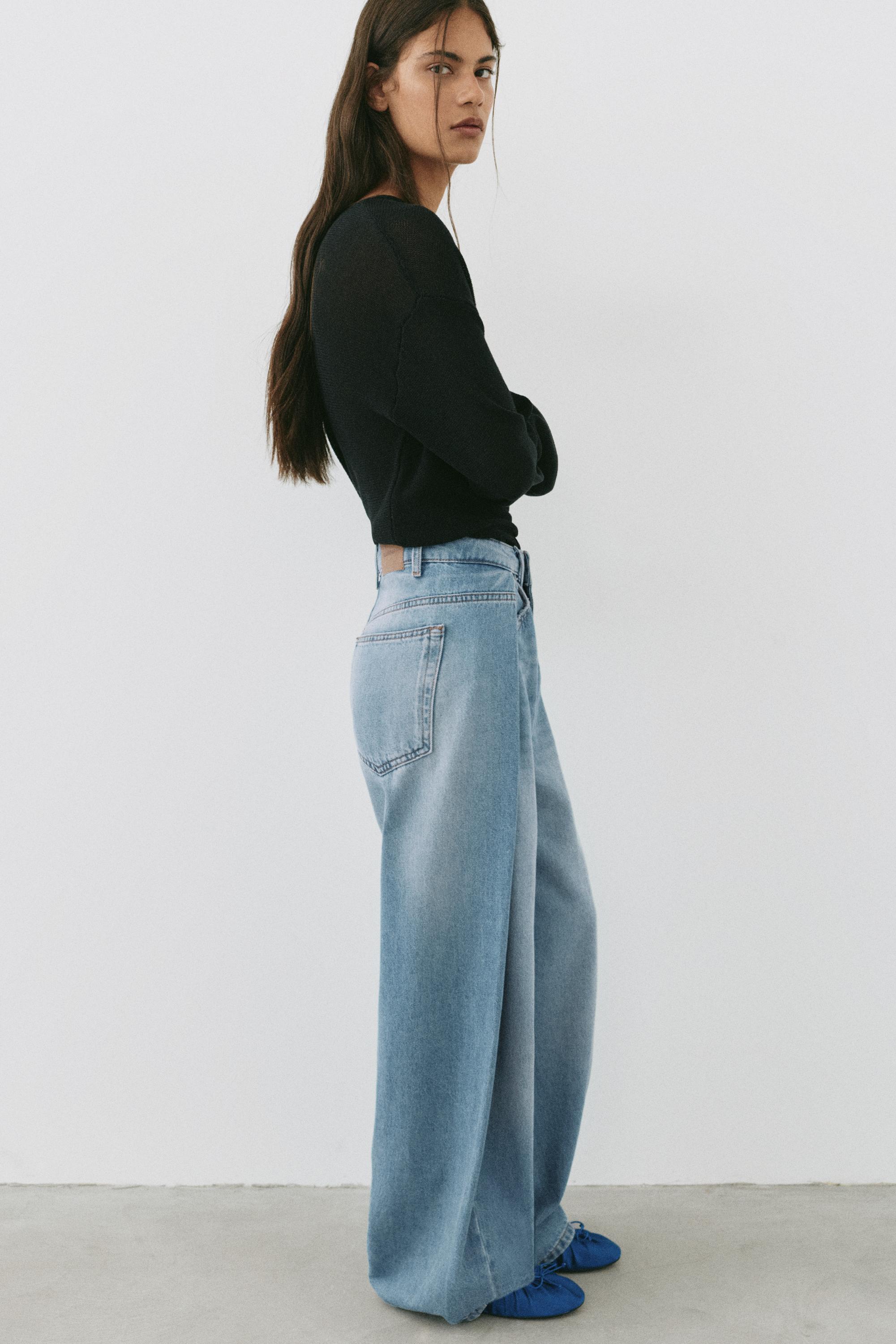 Pleated balloon fit baggy jeans — Pale blue