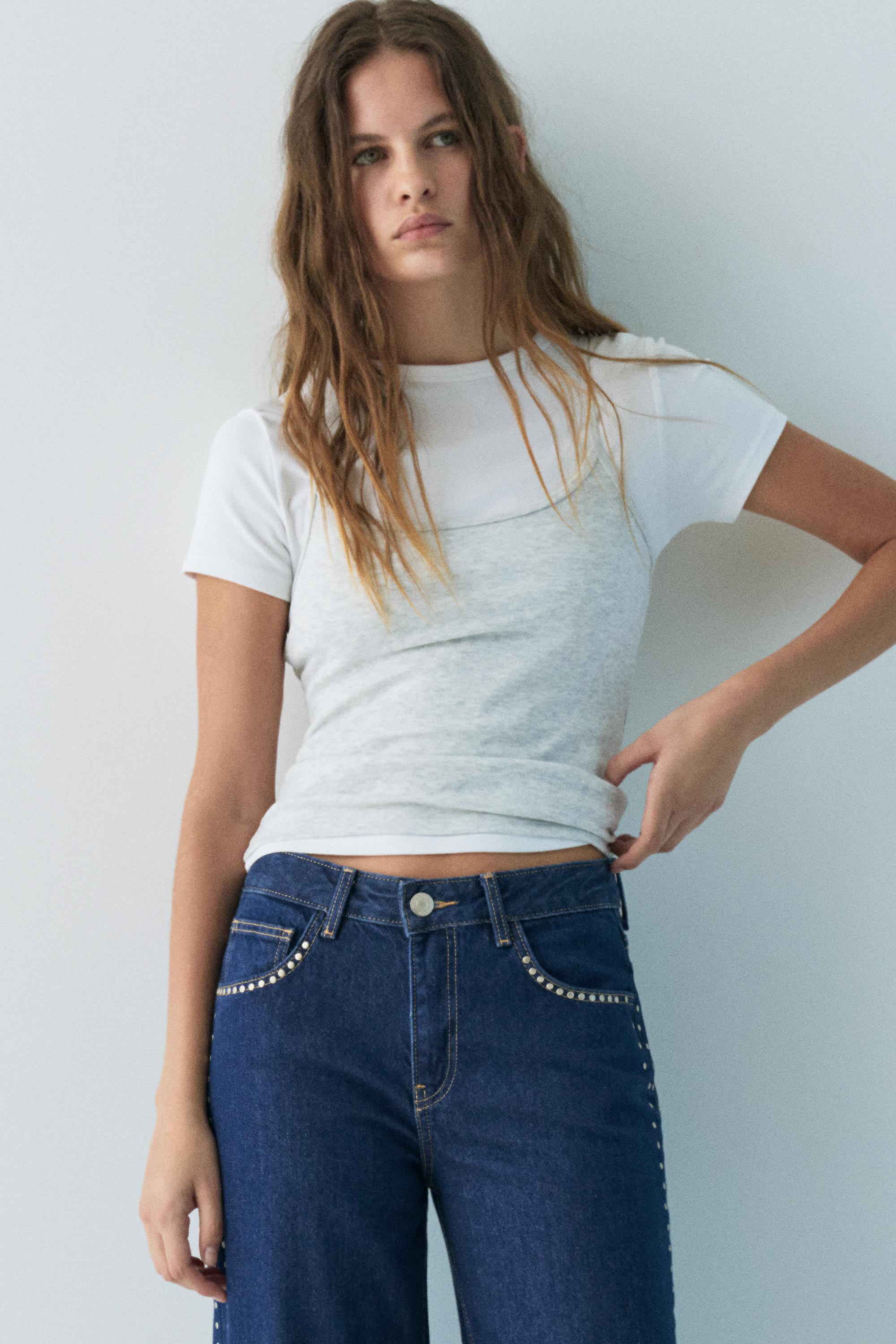 Wide-leg stud jeans — Dark blue