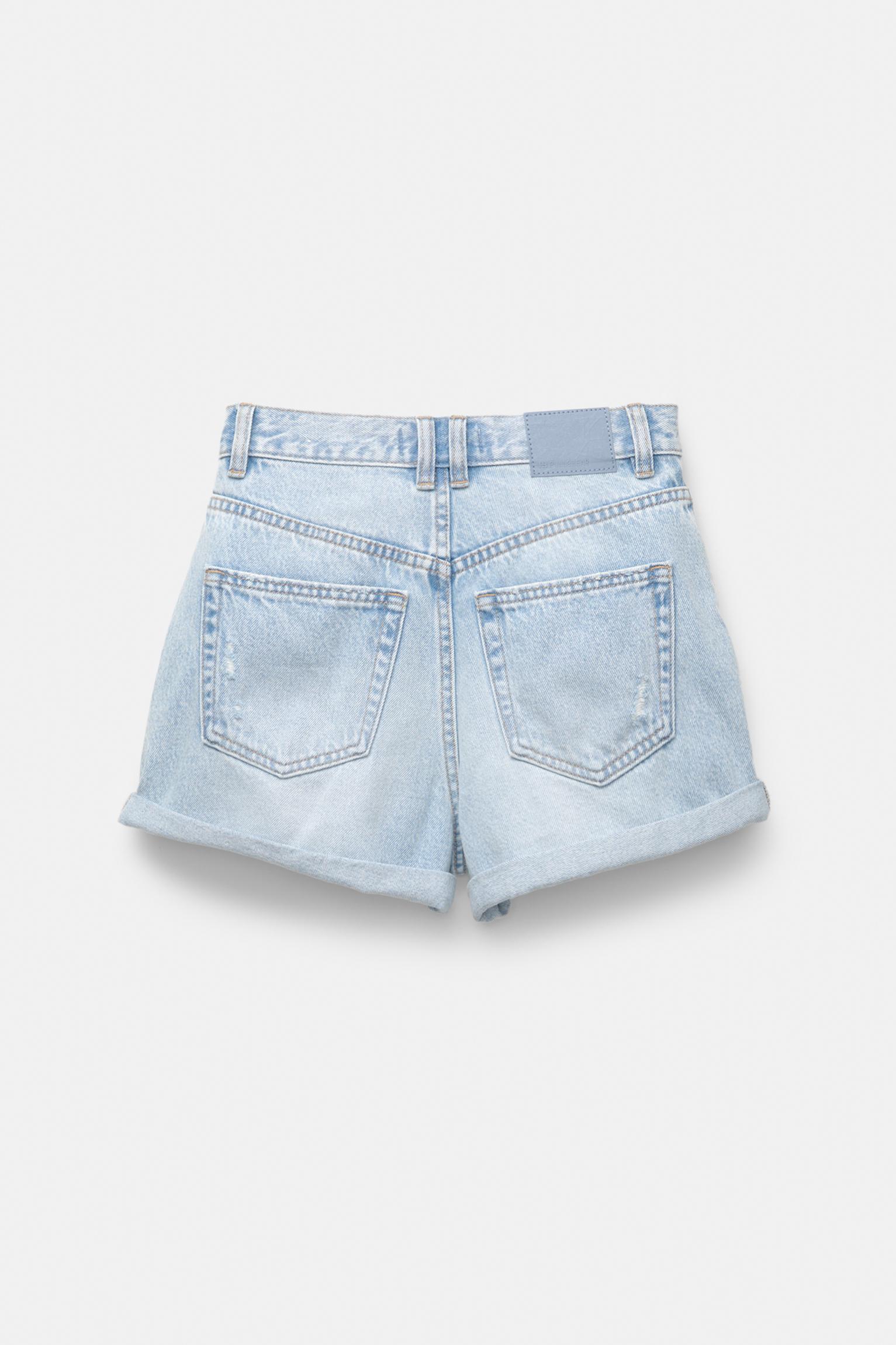 Mom fit paçası kıvrık denim şort - Görsel 2