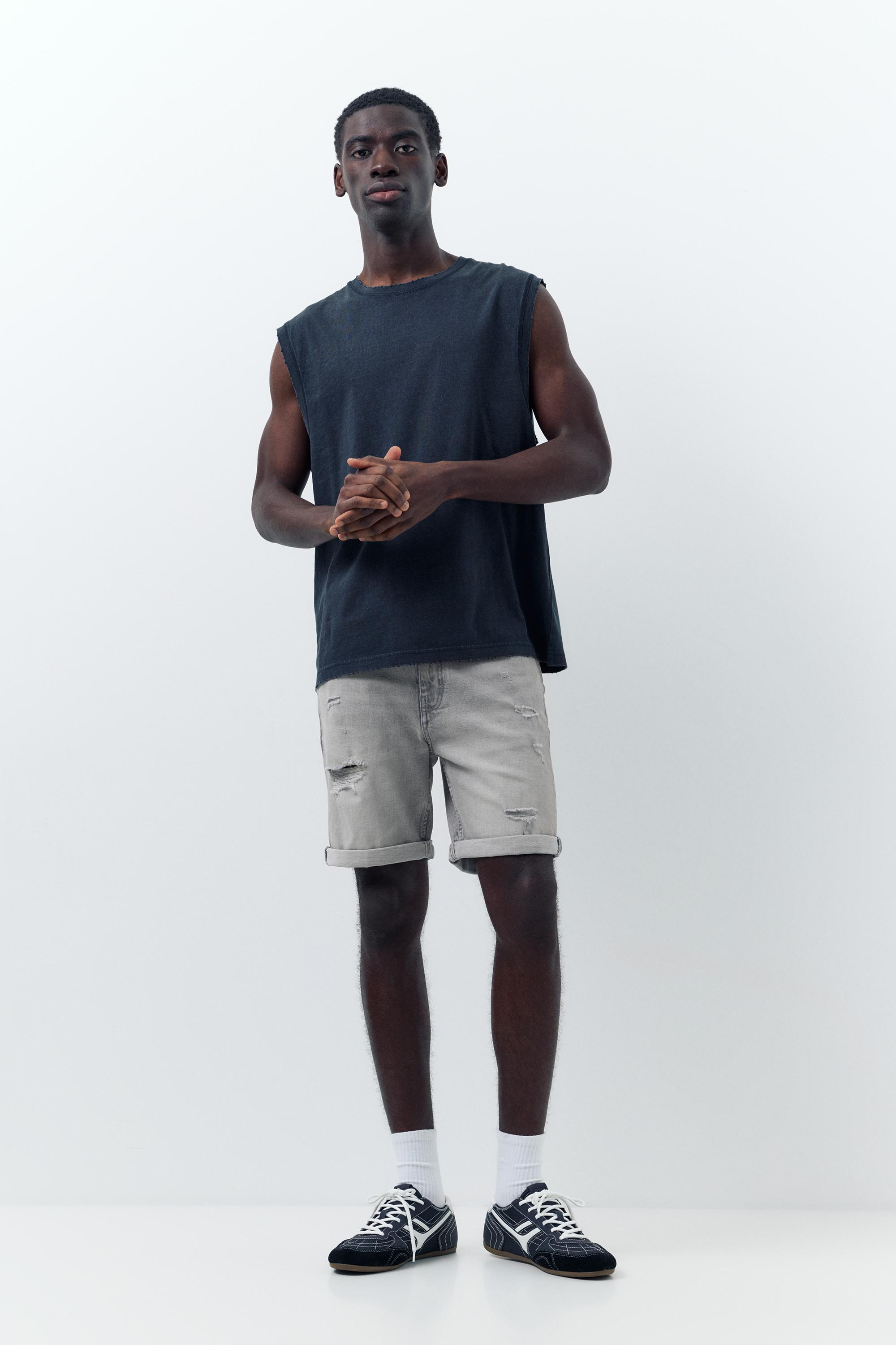 Ripped denim Bermuda shorts — Dark grey