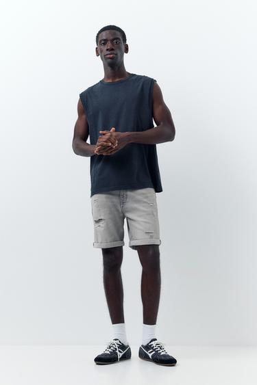 Ripped denim Bermuda shorts — Dark grey 1